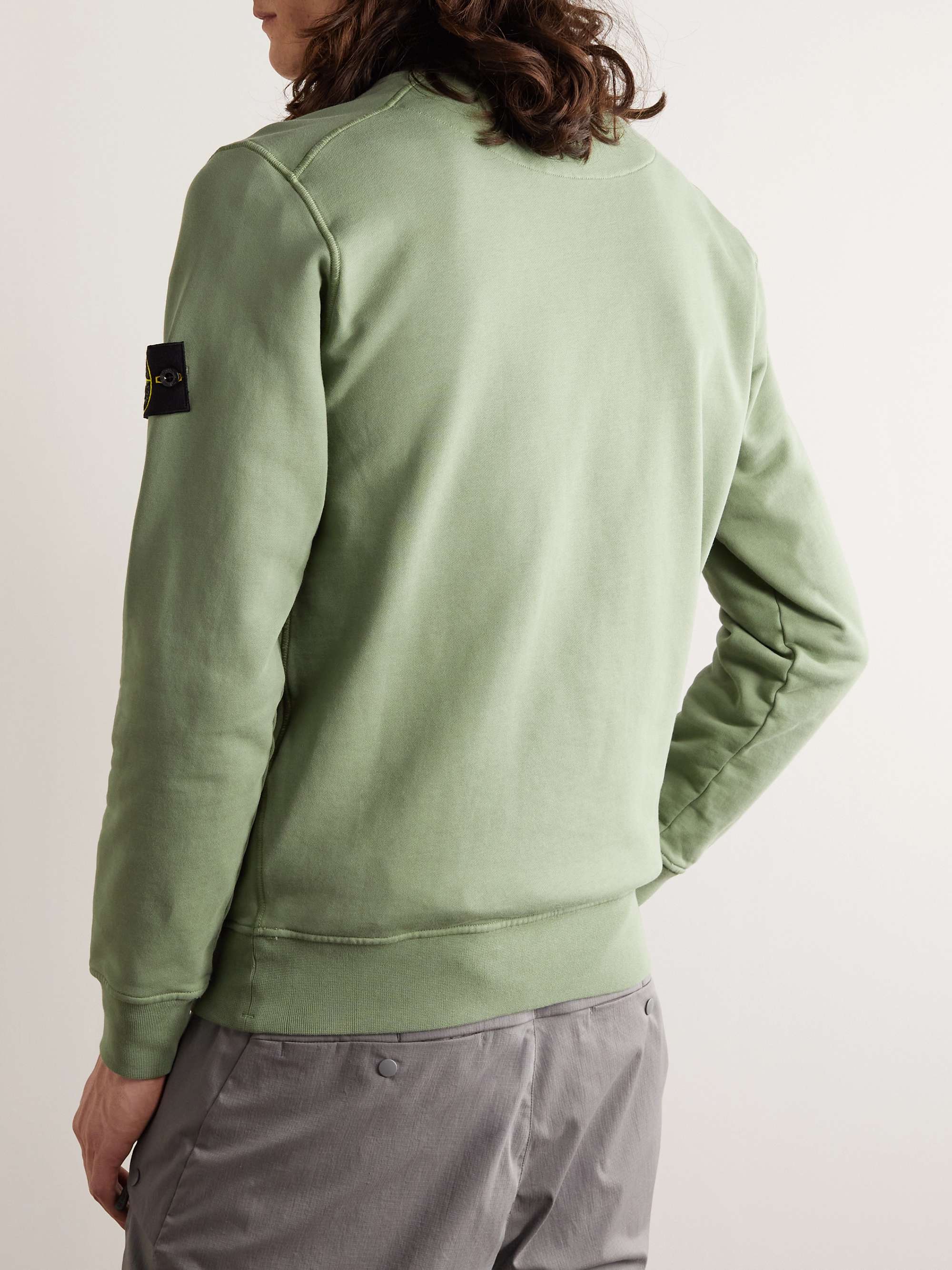 STONE ISLAND Logo-Appliquéd Garment-Dyed Cotton-Jersey Sweatshirt