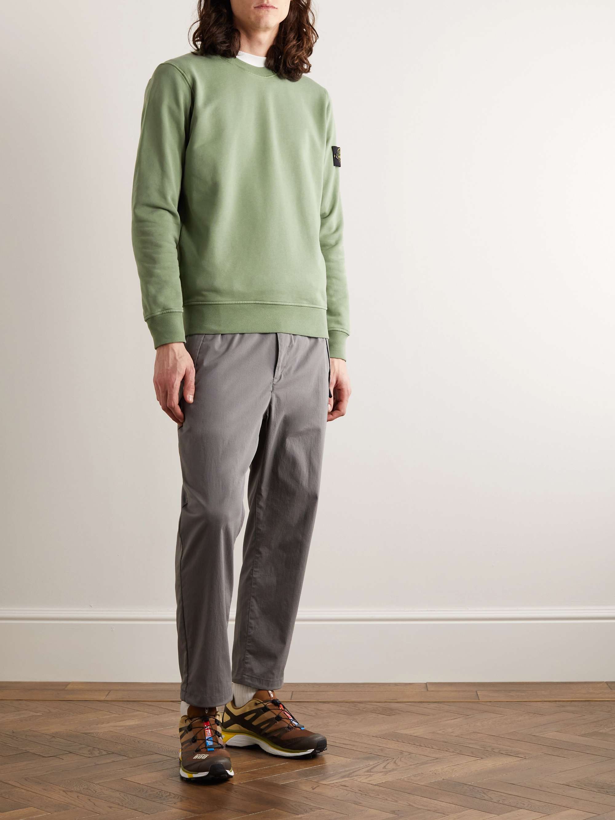 STONE ISLAND Logo-Appliquéd Garment-Dyed Cotton-Jersey Sweatshirt