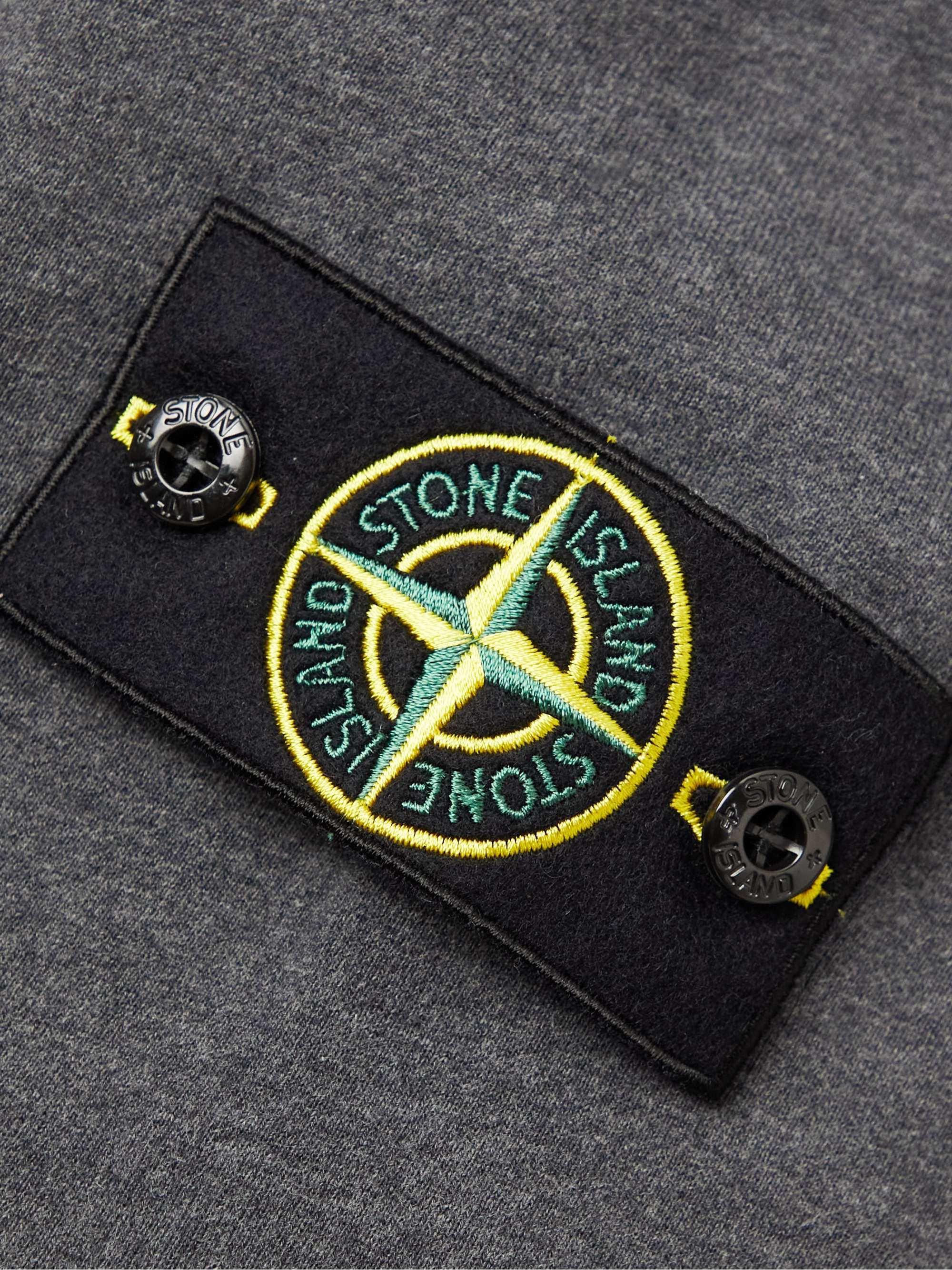 STONE ISLAND Garment-Dyed Logo-Appliquéd Cotton-Jersey Hoodie