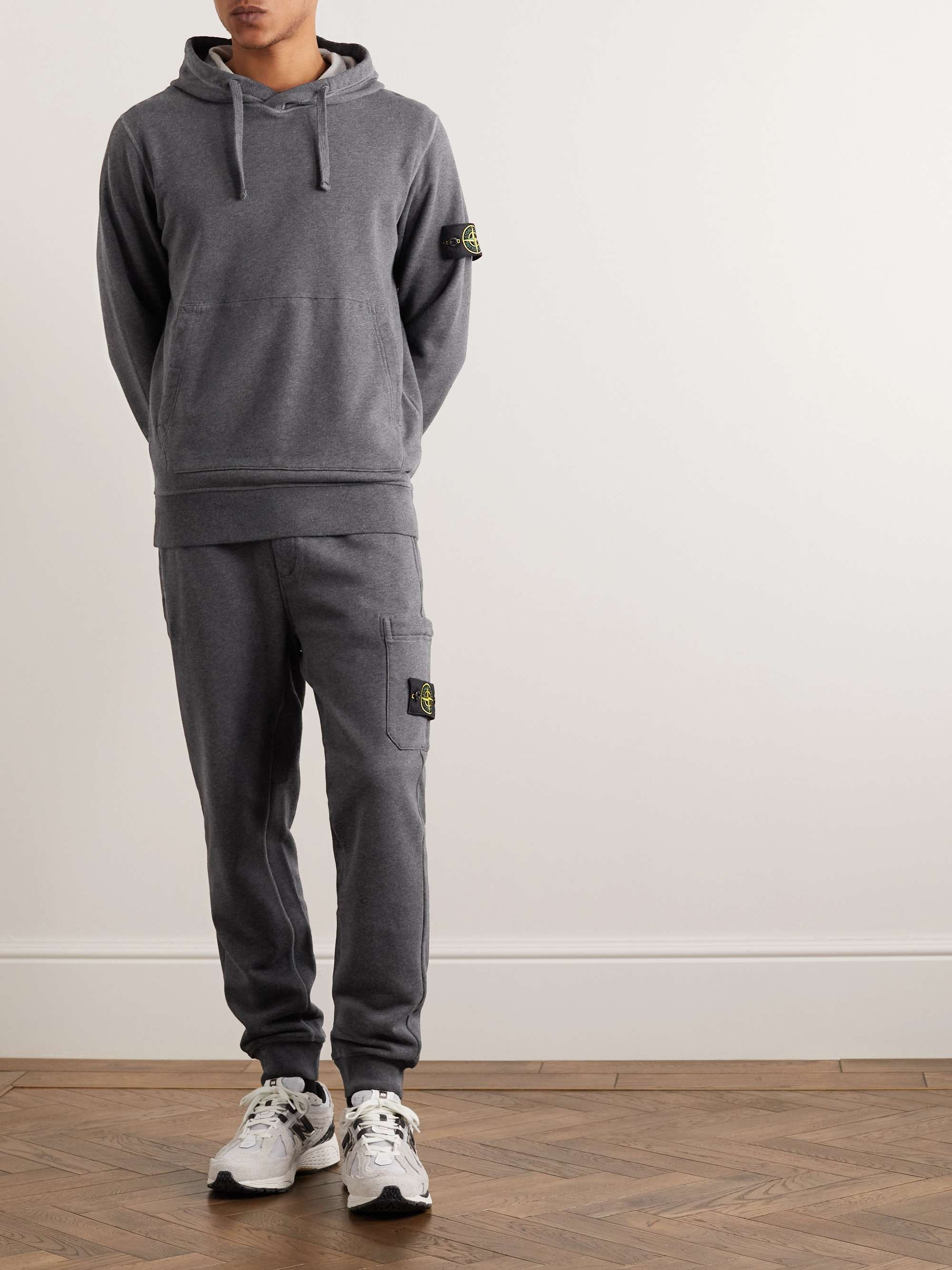 STONE ISLAND Garment-Dyed Logo-Appliquéd Cotton-Jersey Hoodie