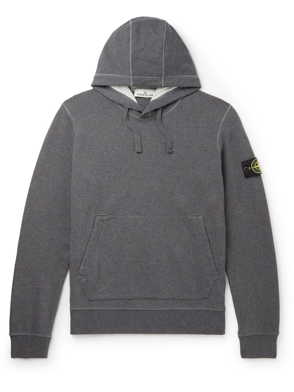 STONE ISLAND GARMENT-DYED LOGO-APPLIQUÉD COTTON-JERSEY HOODIE