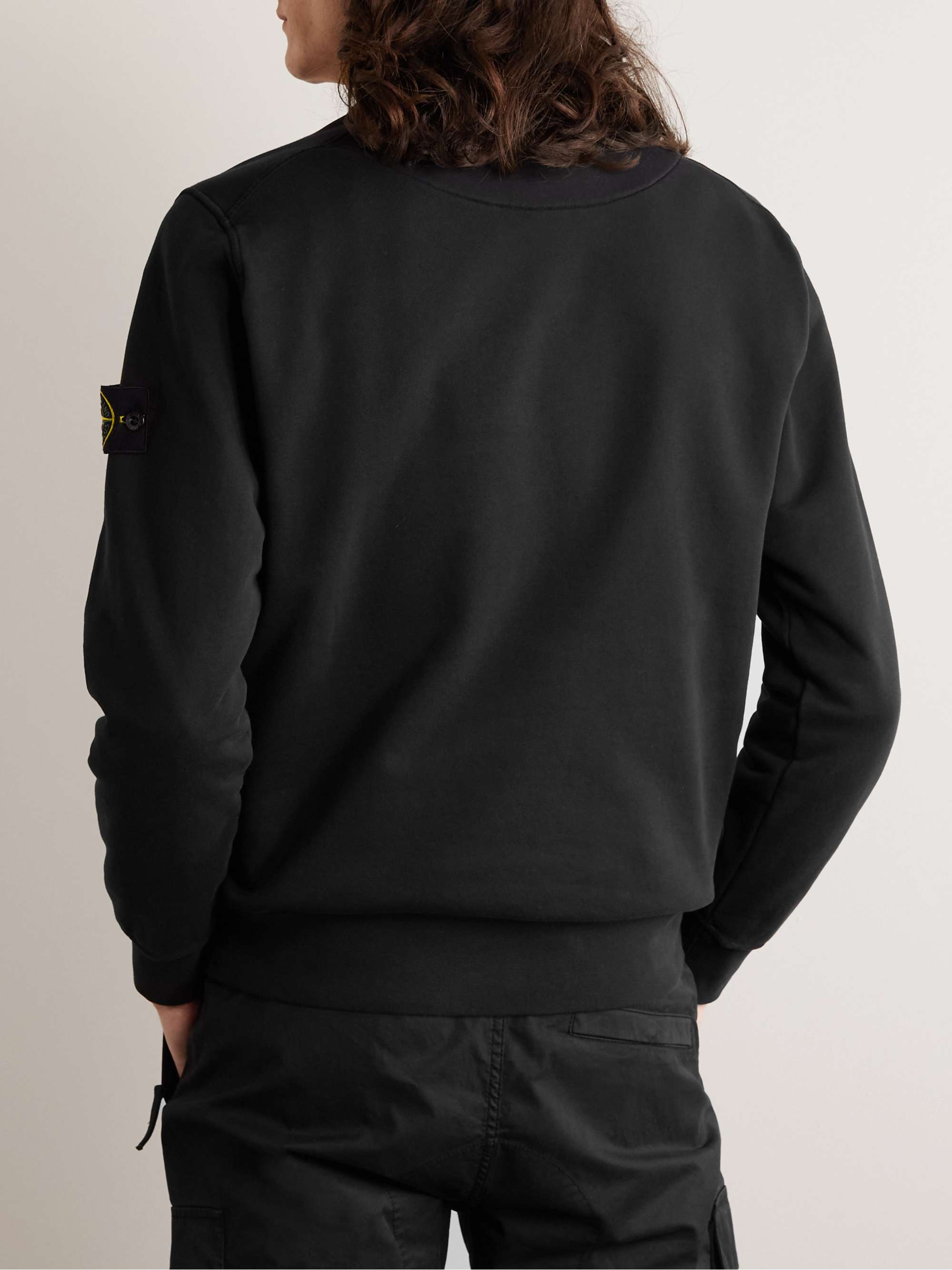 STONE ISLAND Logo-Appliquéd Garment-Dyed Cotton-Jersey Sweatshirt
