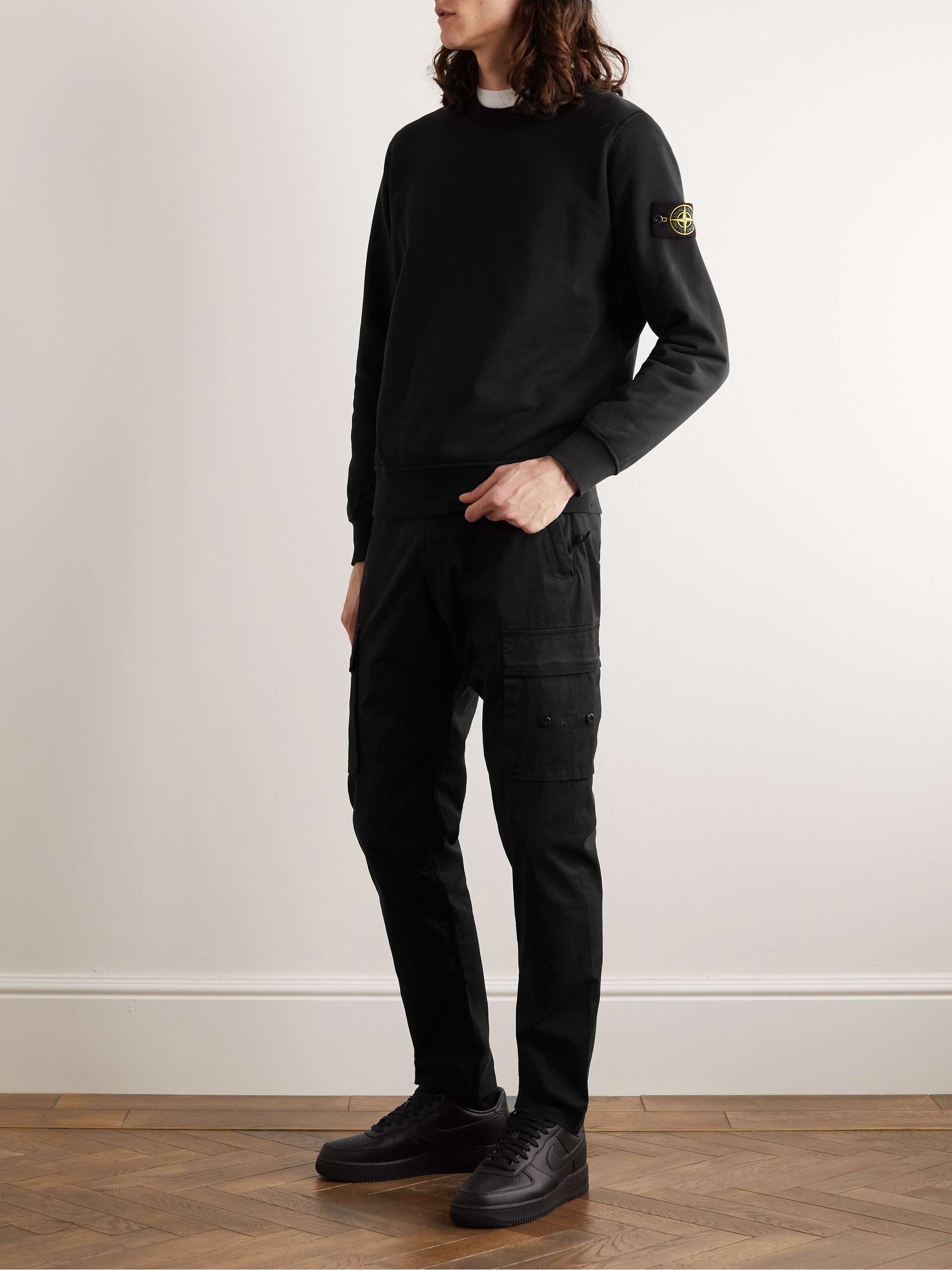 STONE ISLAND Logo-Appliquéd Garment-Dyed Cotton-Jersey Sweatshirt