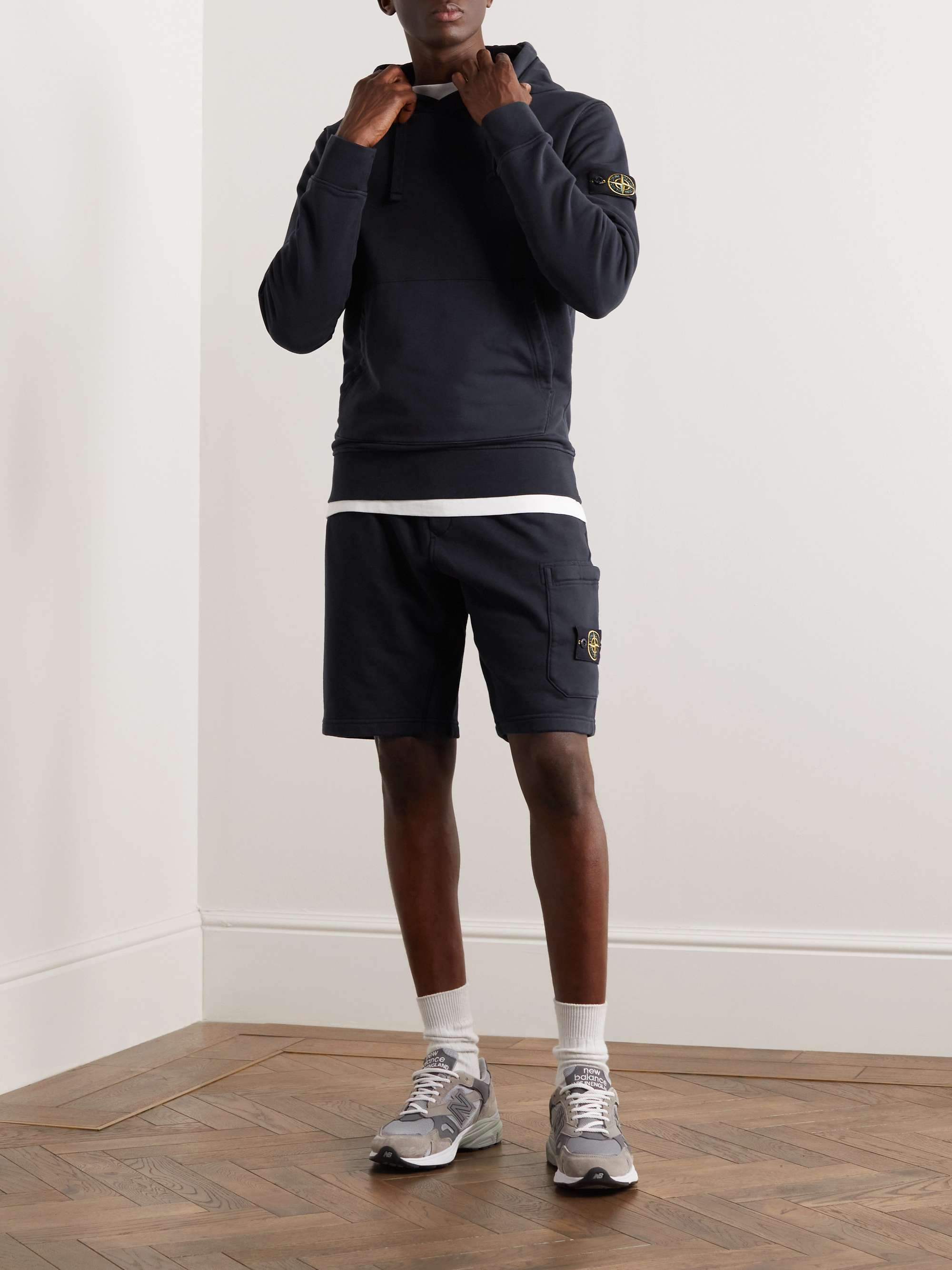 STONE ISLAND Straight-Leg Garment-Dyed Cotton-Jersey Drawstring Shorts