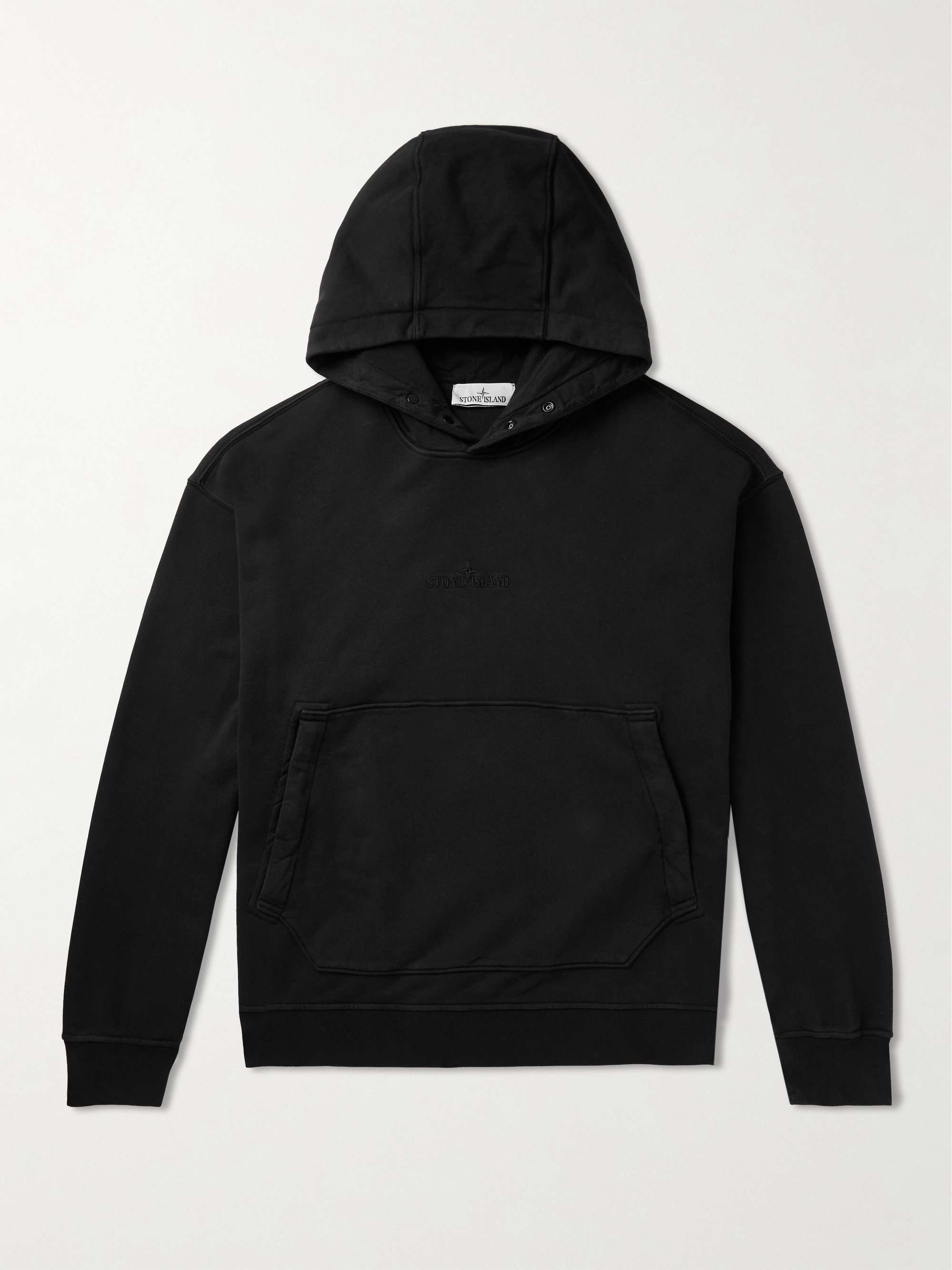 STONE ISLAND Logo-Embroidered Cotton-Jersey Hoodie for Men | MR PORTER