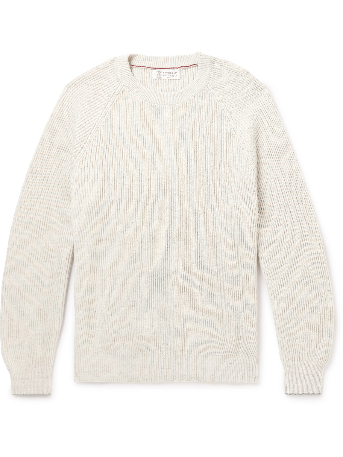 Brunello Cucinelli Ribbed Cotton And Linen-blend Sweater In Neutrals
