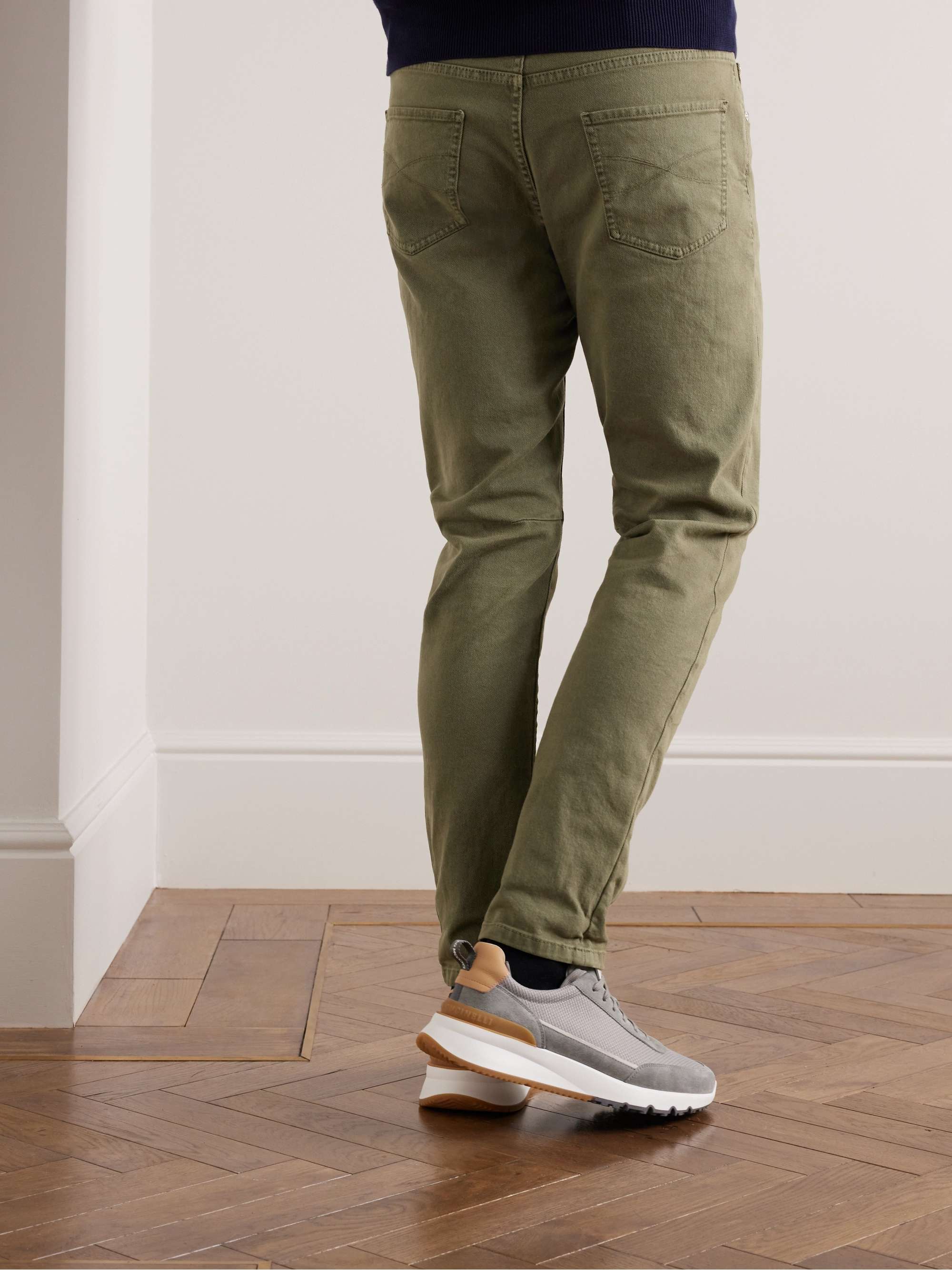 BRUNELLO CUCINELLI Tapered Garment-Dyed Stretch-Cotton Trousers