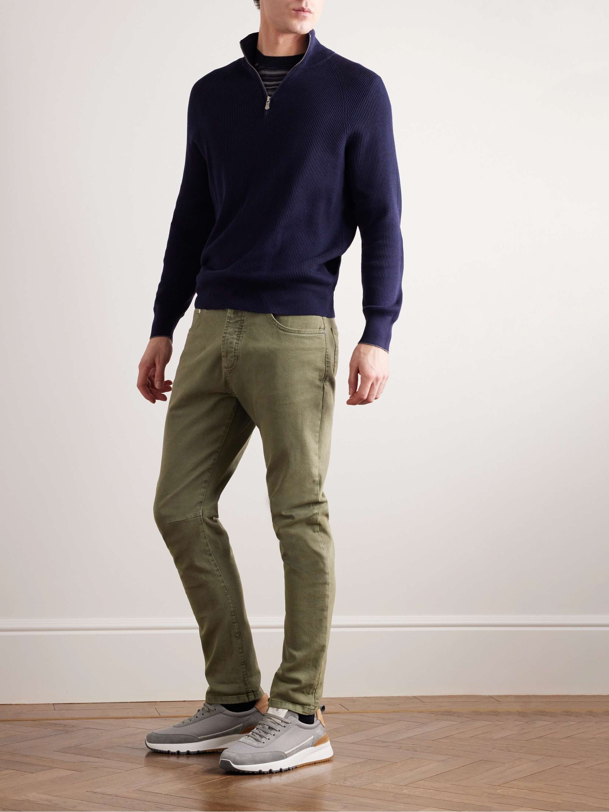 BRUNELLO CUCINELLI Tapered Garment-Dyed Stretch-Cotton Trousers