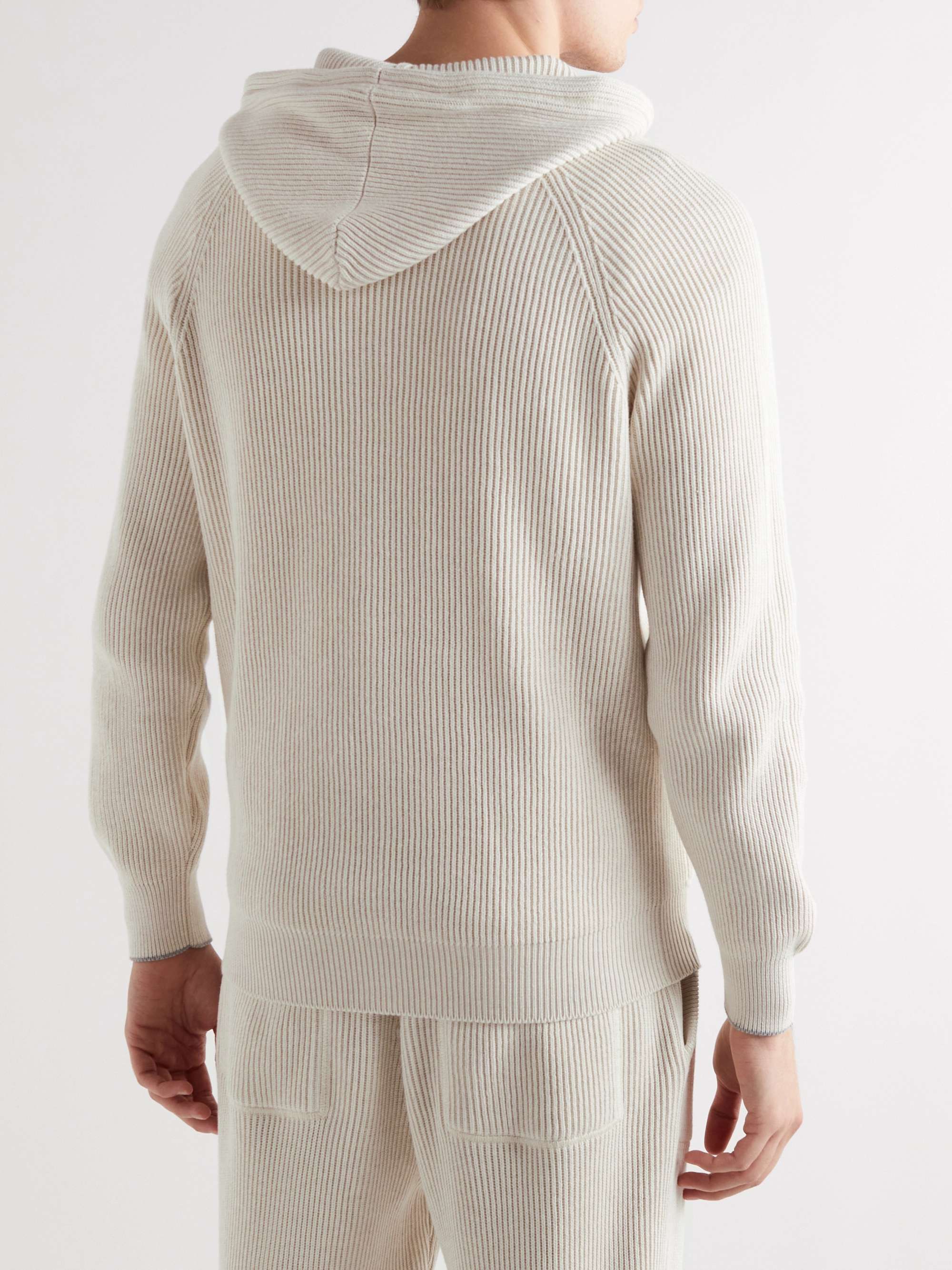 BRUNELLO CUCINELLI Logo-Embroidered Ribbed Cotton Zip-Up Hoodie