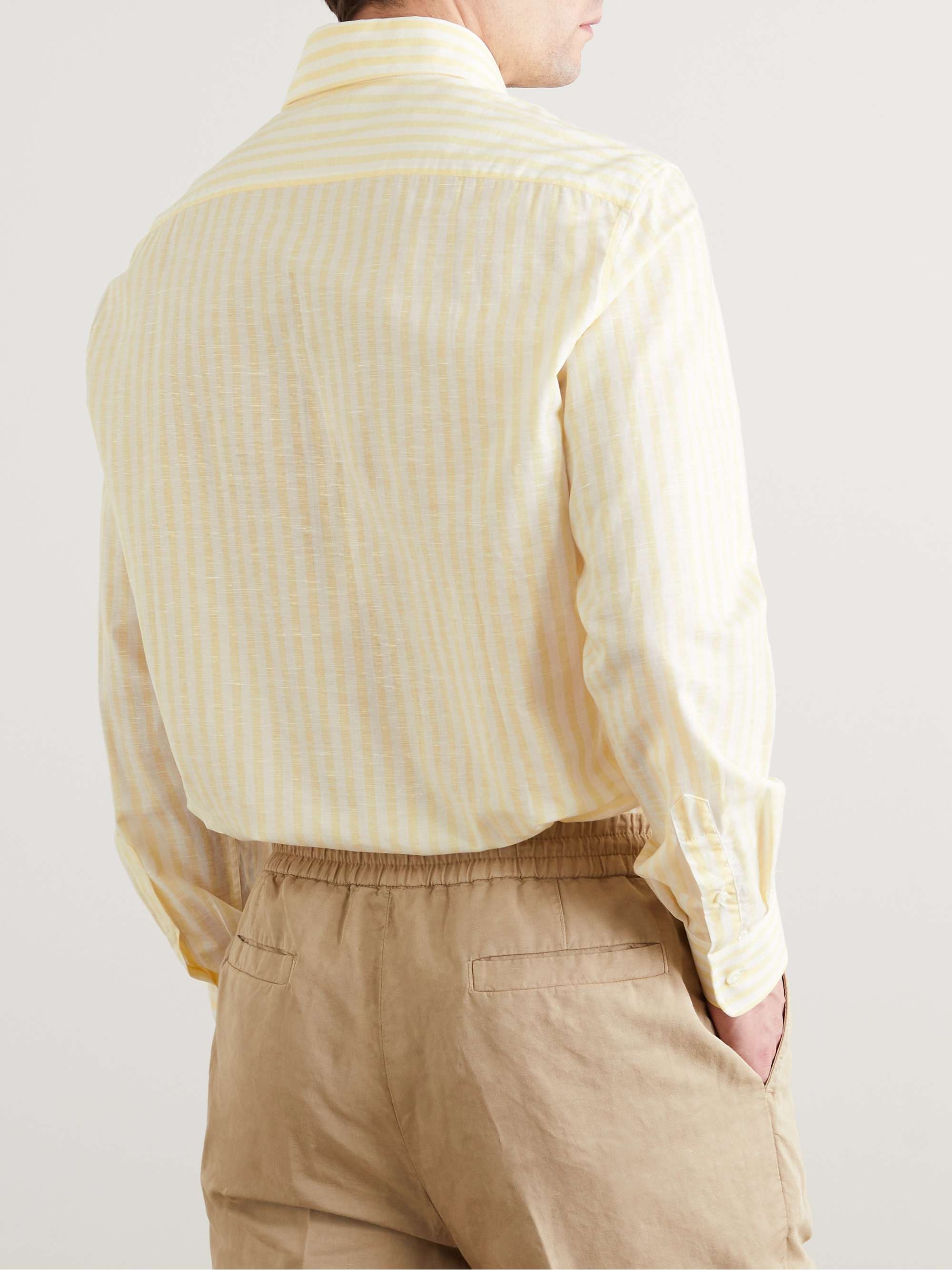 BRUNELLO CUCINELLI Striped Cotton and Linen-Blend Shirt