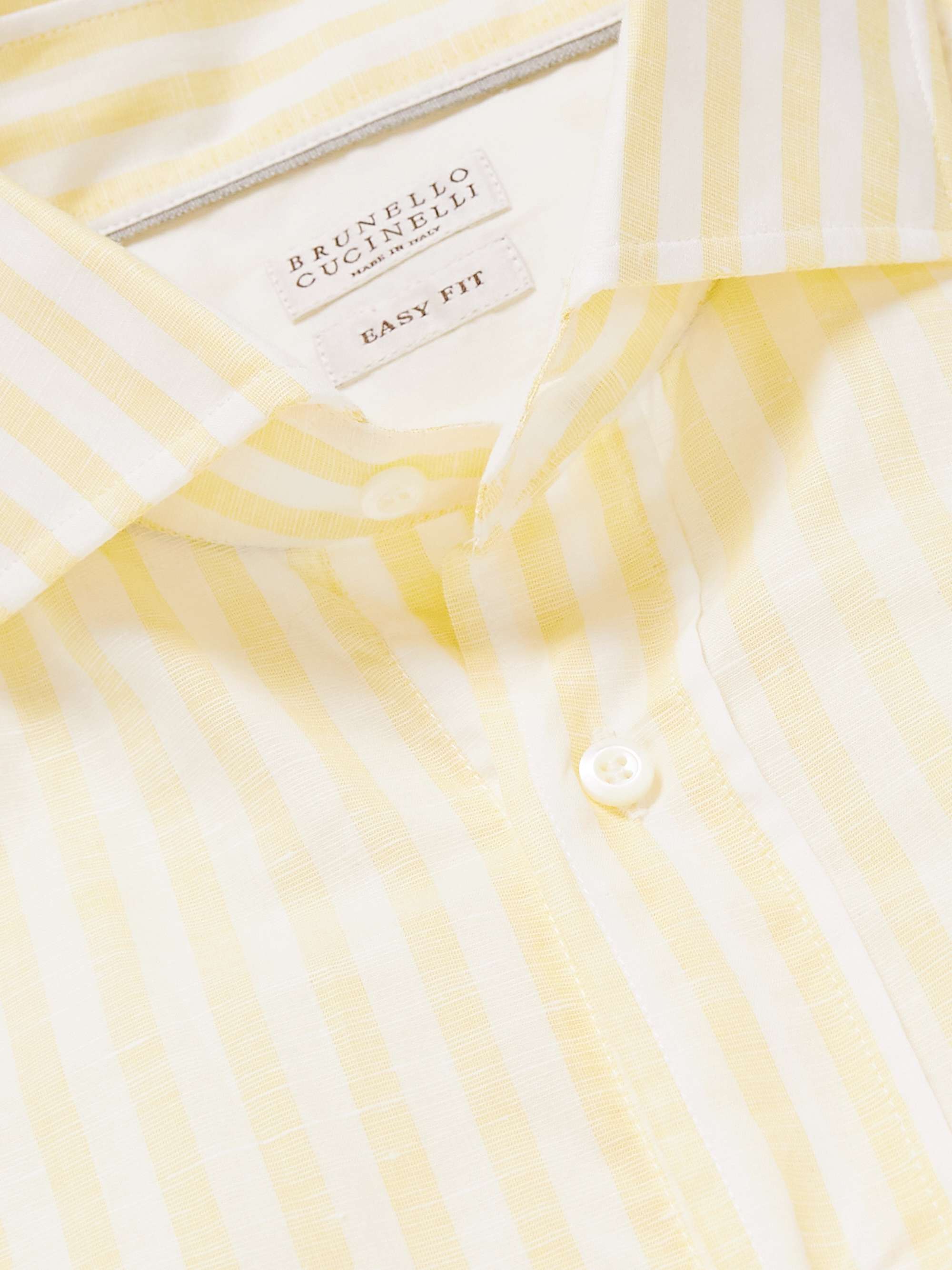 BRUNELLO CUCINELLI Striped Cotton and Linen-Blend Shirt