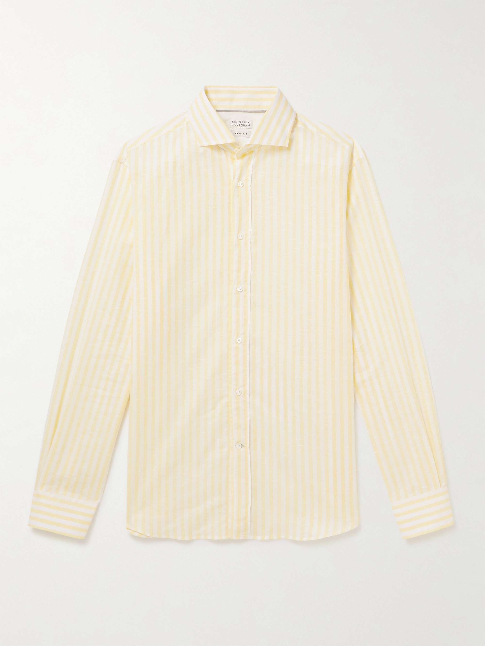 BRUNELLO CUCINELLI Striped Cotton and Linen-Blend Shirt