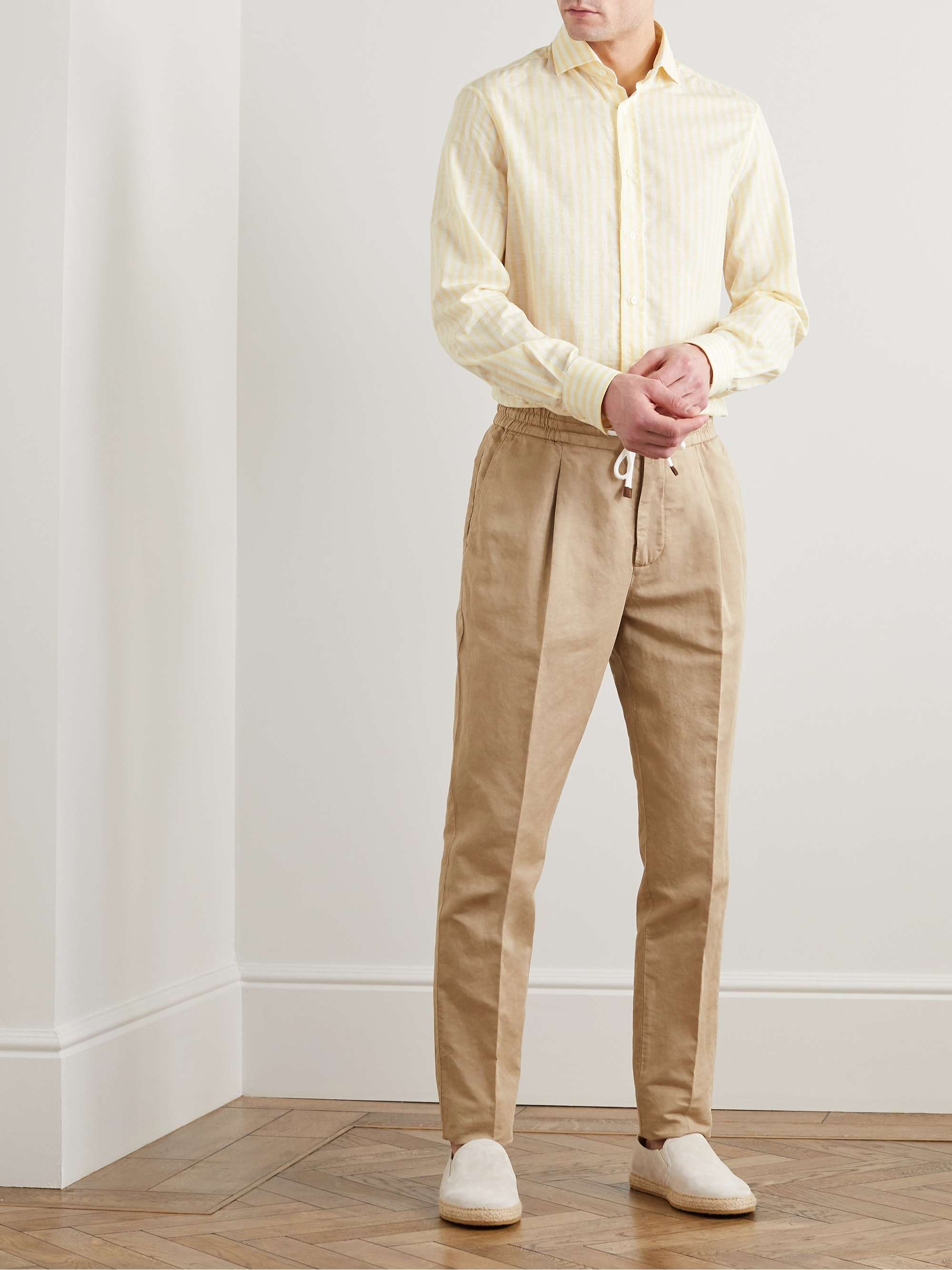 BRUNELLO CUCINELLI Striped Cotton and Linen-Blend Shirt