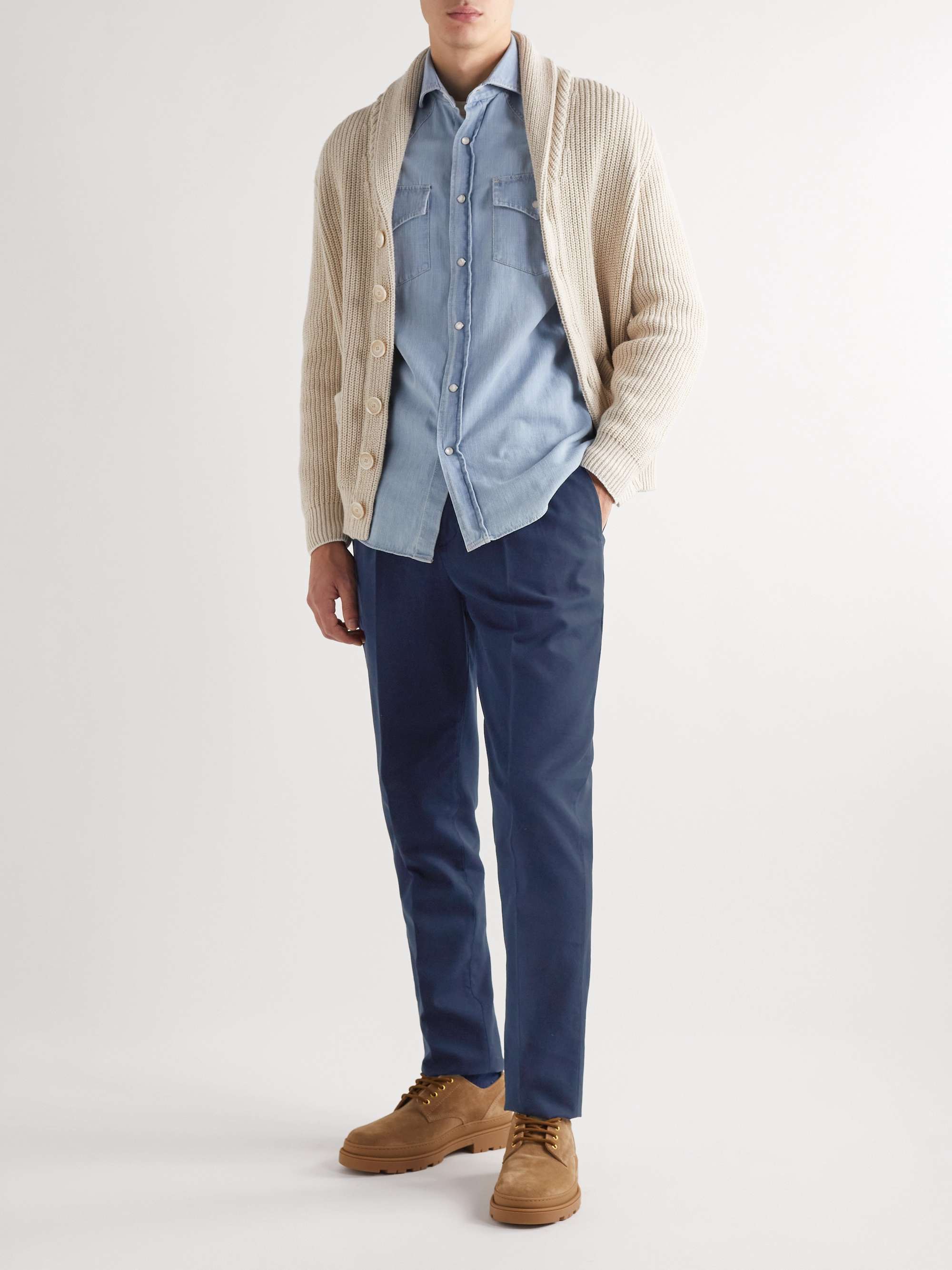 BRUNELLO CUCINELLI Straight-Leg Pleated Cotton-Twill Trousers