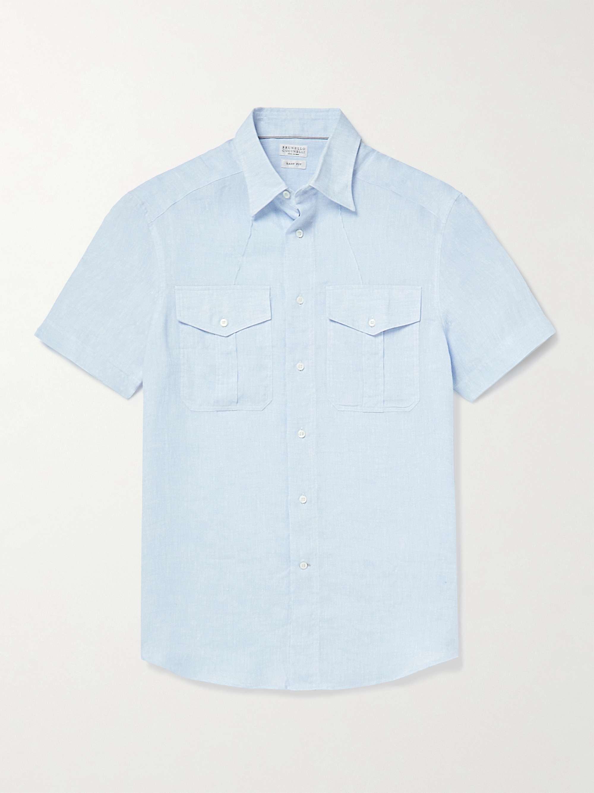 Brunello Cucinelli short-sleeve linen shirt - Blue