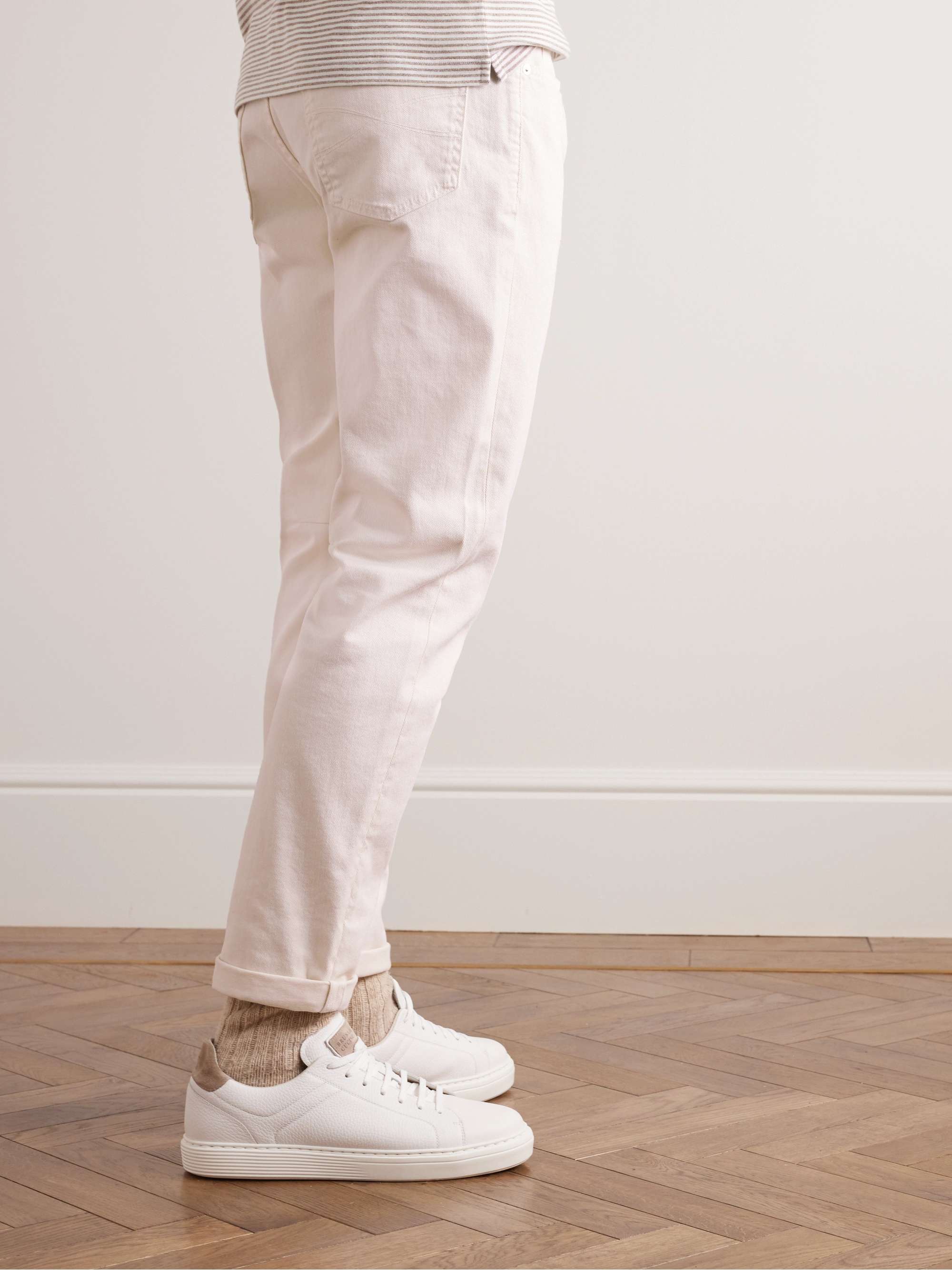 BRUNELLO CUCINELLI Tapered Garment-Dyed Stretch-Cotton Trousers