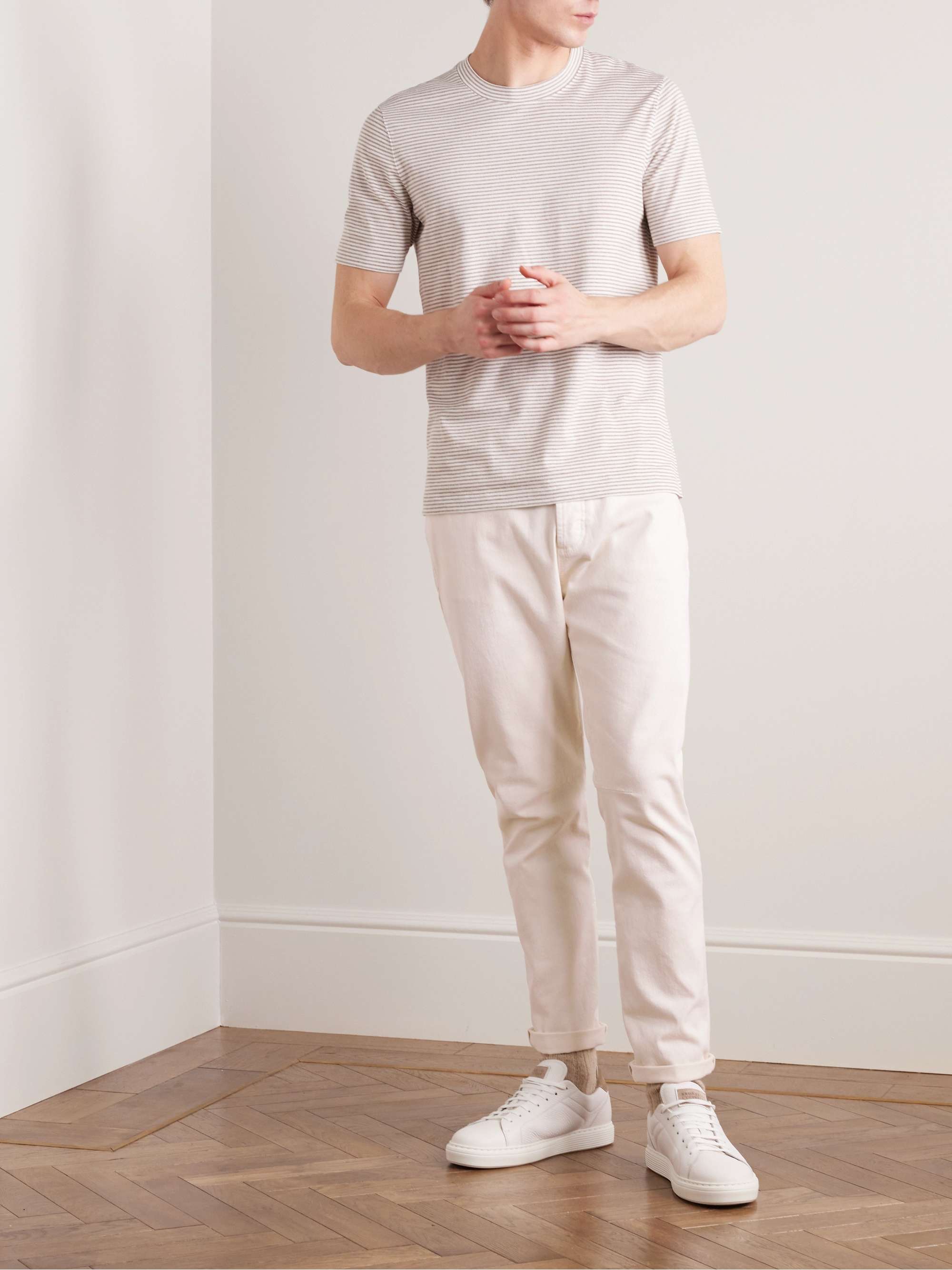 BRUNELLO CUCINELLI Tapered Garment-Dyed Stretch-Cotton Trousers