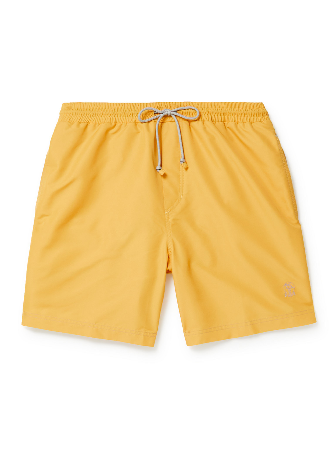 Brunello Cucinelli Long-length Logo-embroidered Swim Shorts In Yellow