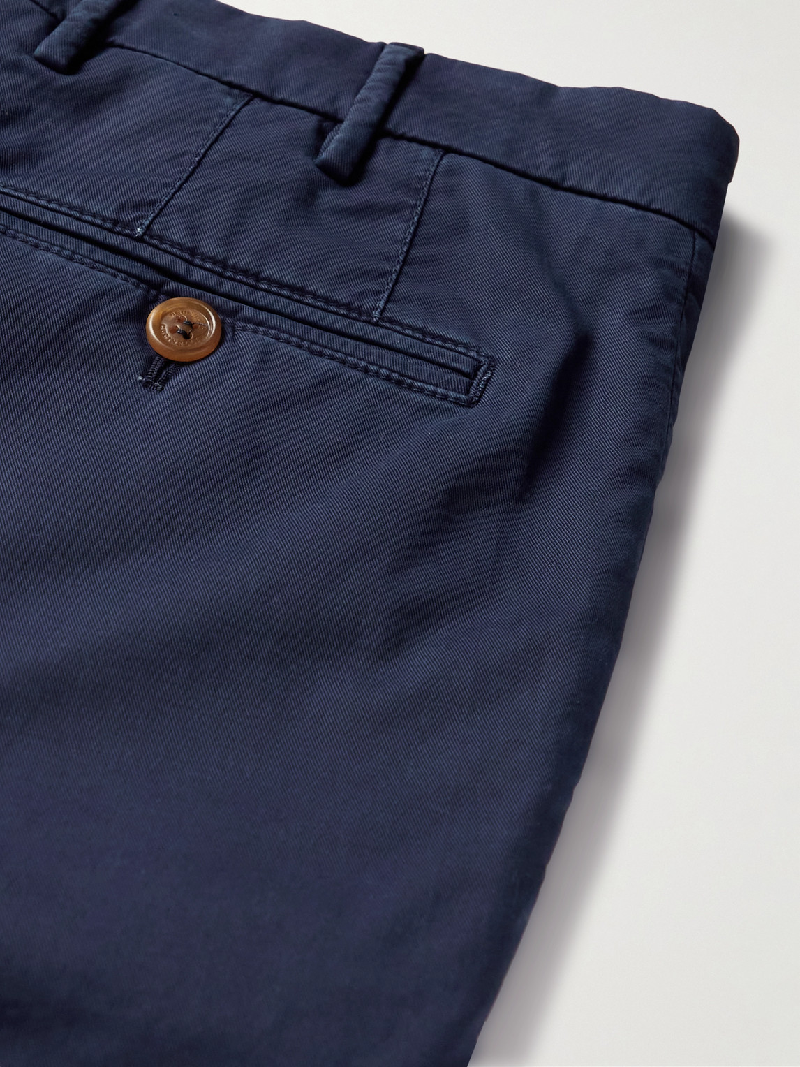 Shop Brunello Cucinelli Slim-fit Stretch-cotton Gabardine Trousers In Blue