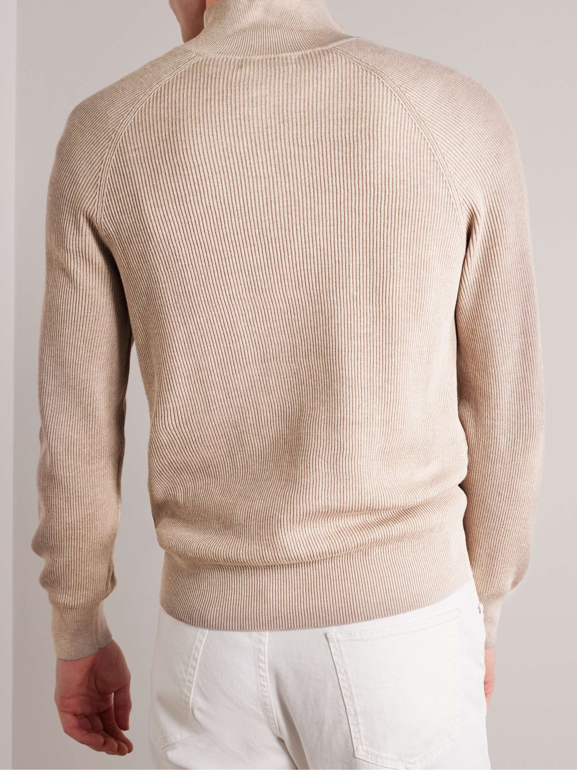 BRUNELLO CUCINELLI Ribbed Cotton Half-Zip Sweater