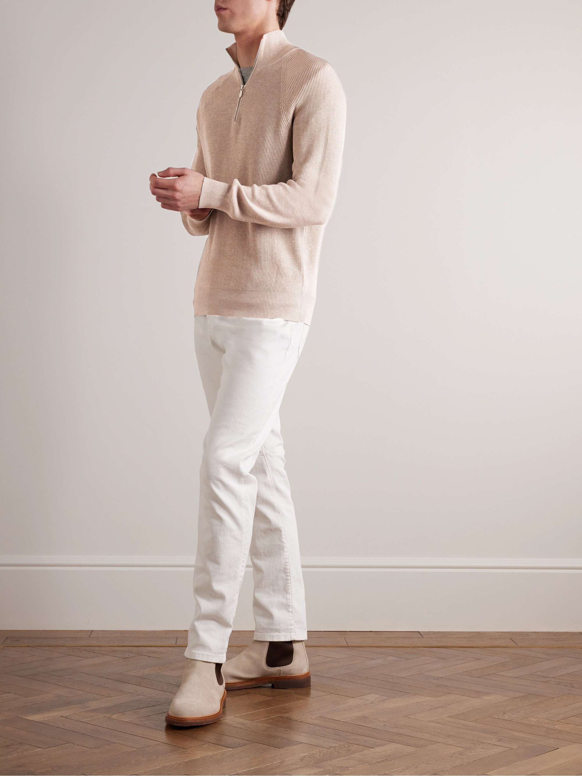 BRUNELLO CUCINELLI Ribbed Cotton Half-Zip Sweater