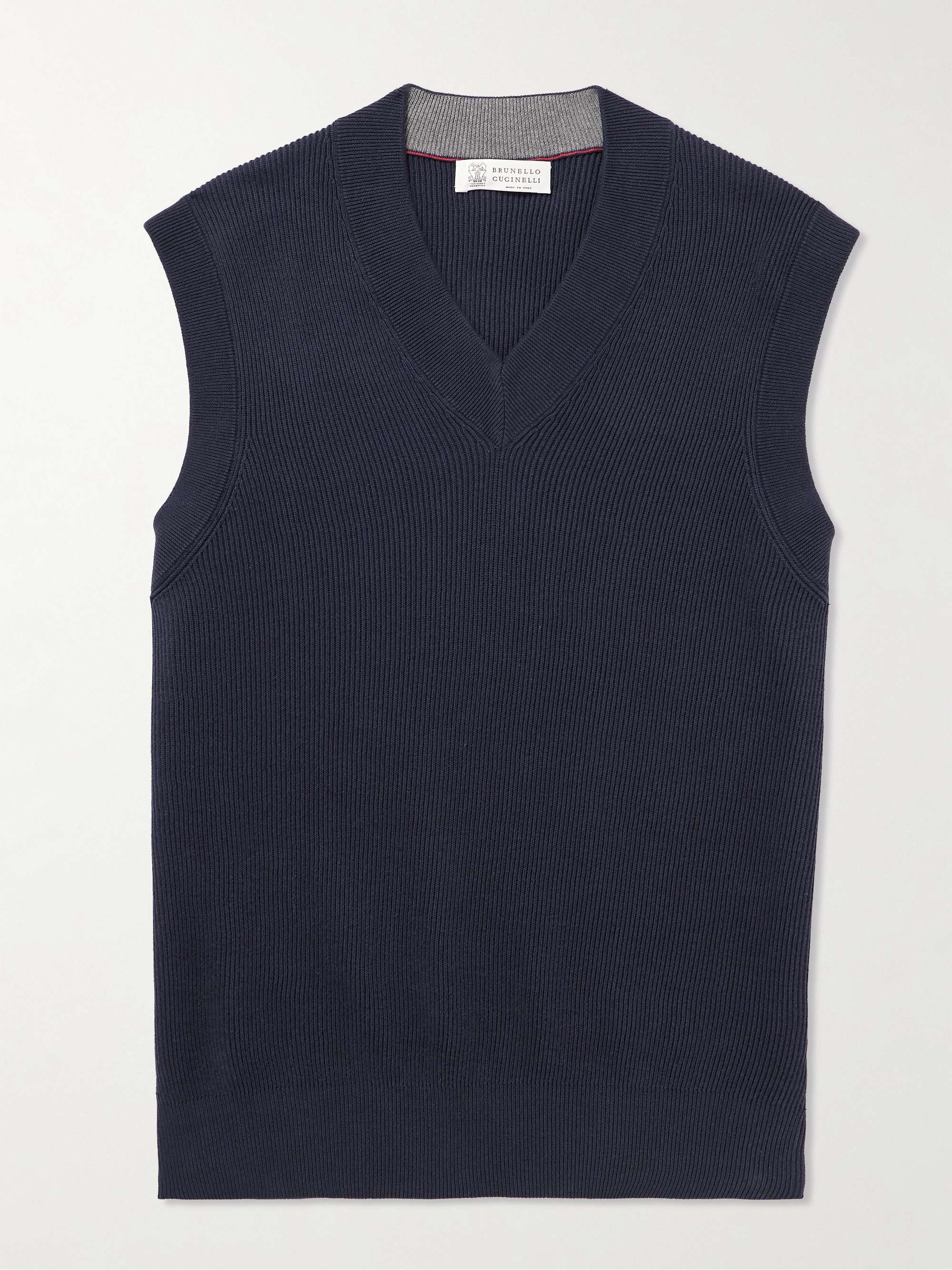 BRUNELLO CUCINELLI Ribbed Cotton Sweater Vest for Men | MR PORTER