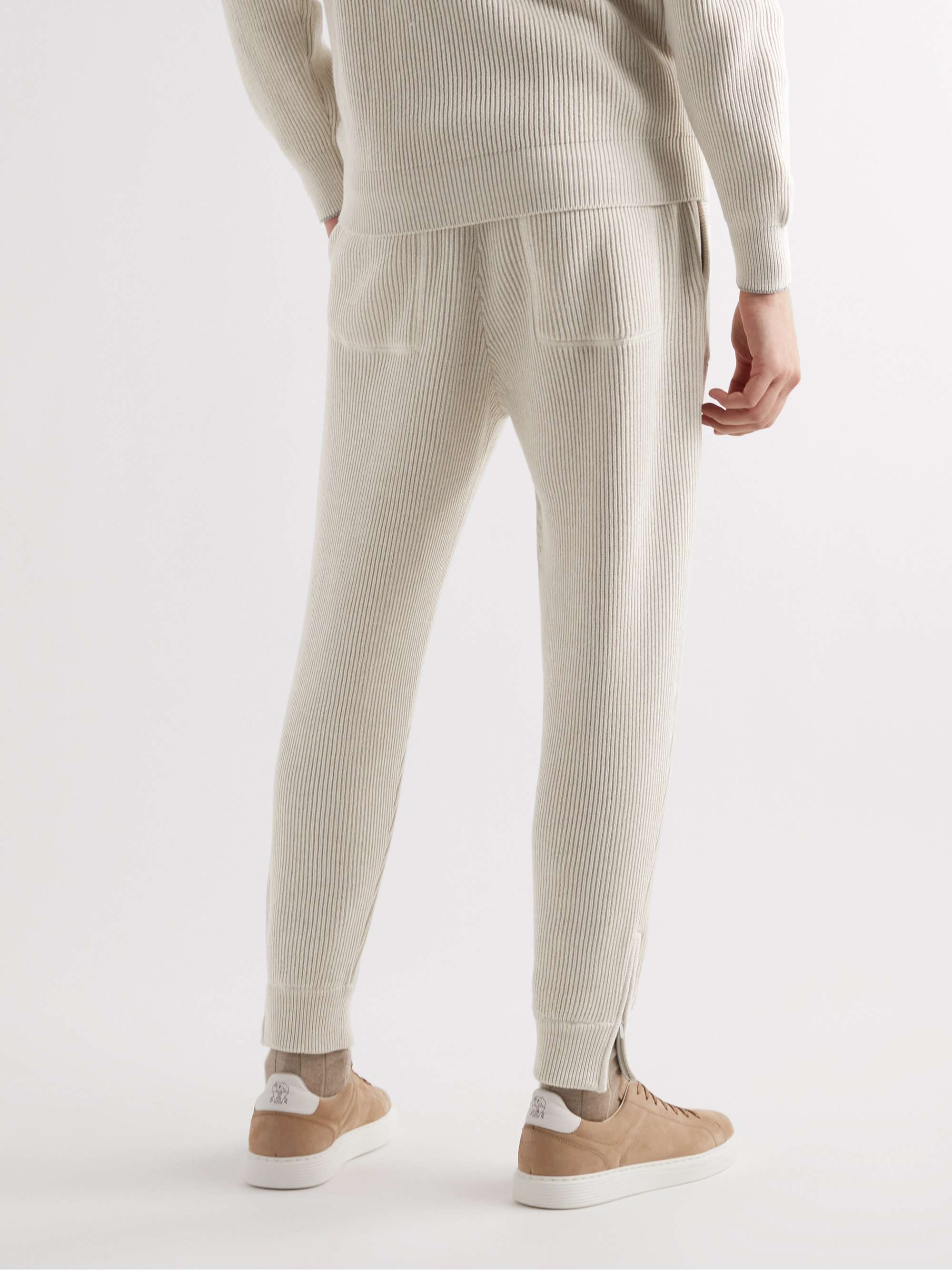 BRUNELLO CUCINELLI Tapered Ribbed Cotton Sweatpants