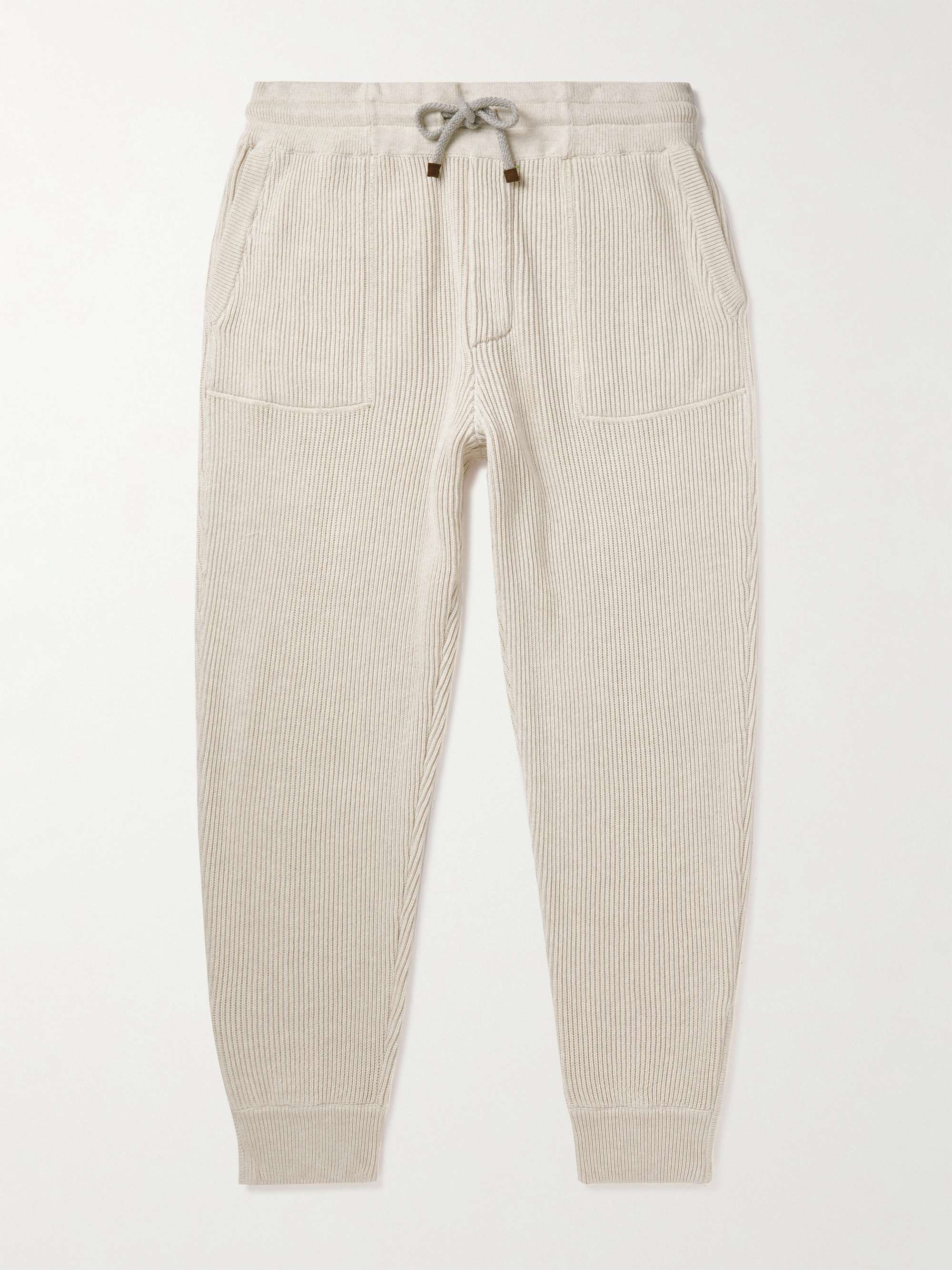 BRUNELLO CUCINELLI Tapered Ribbed Cotton Sweatpants