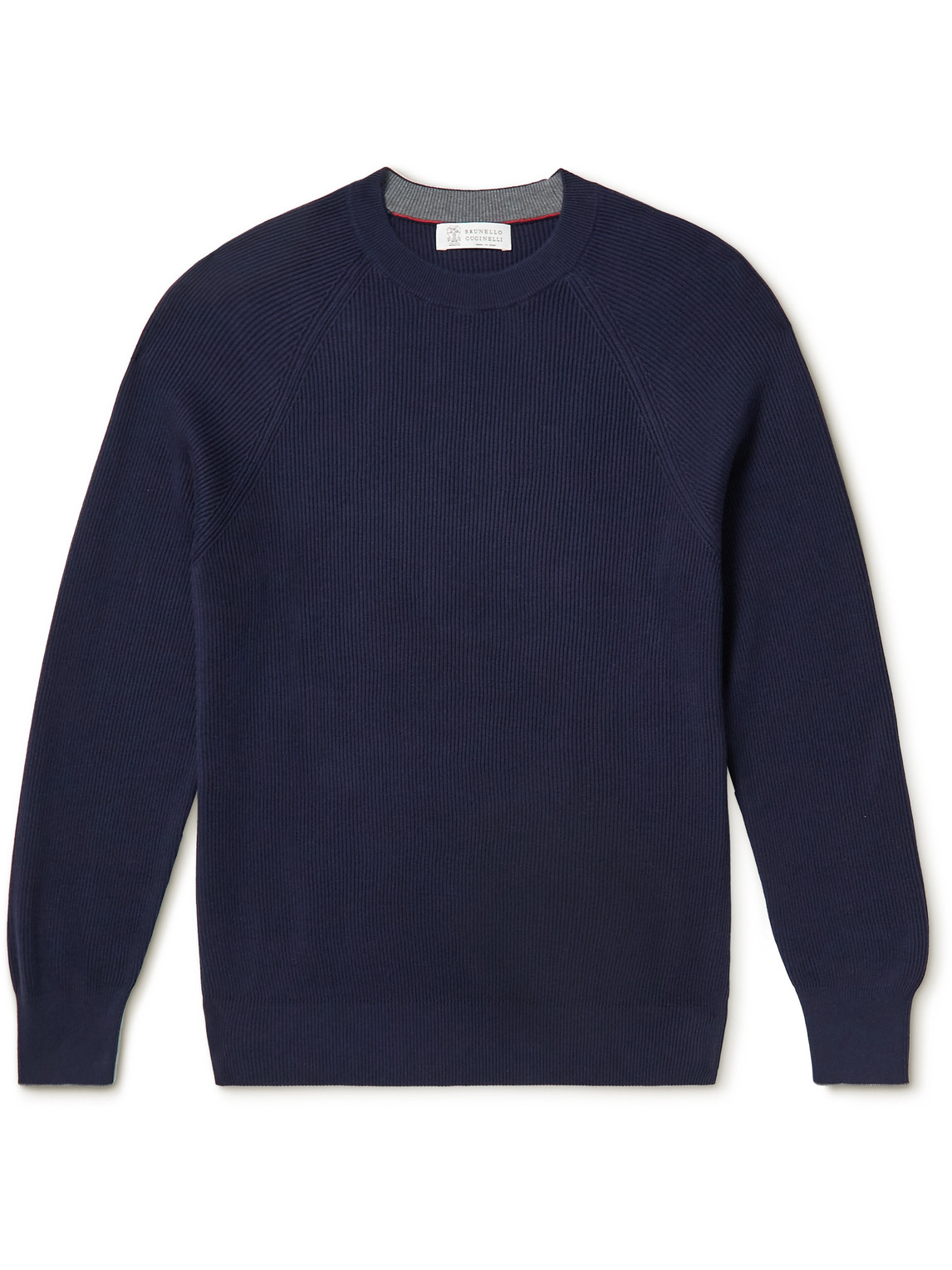 Shop Brunello Cucinelli Ribbed Cotton Sweater In Blue