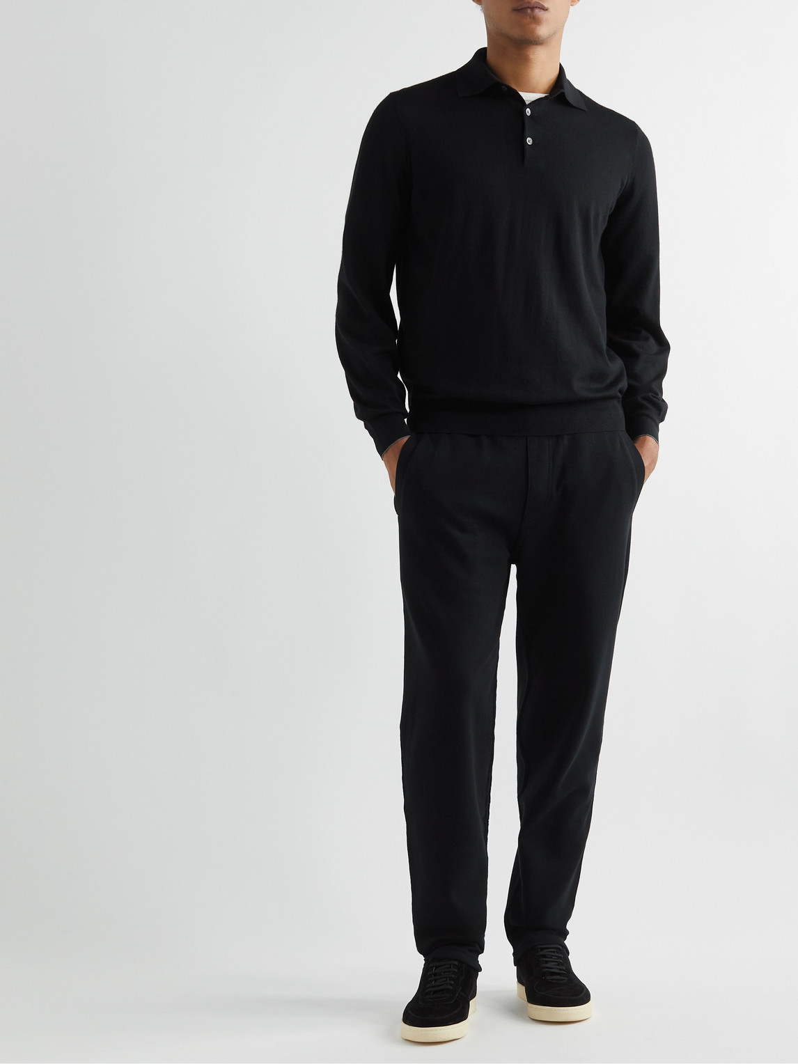 Shop Brunello Cucinelli Virgin Wool And Cashmere-blend Polo Shirt In Black