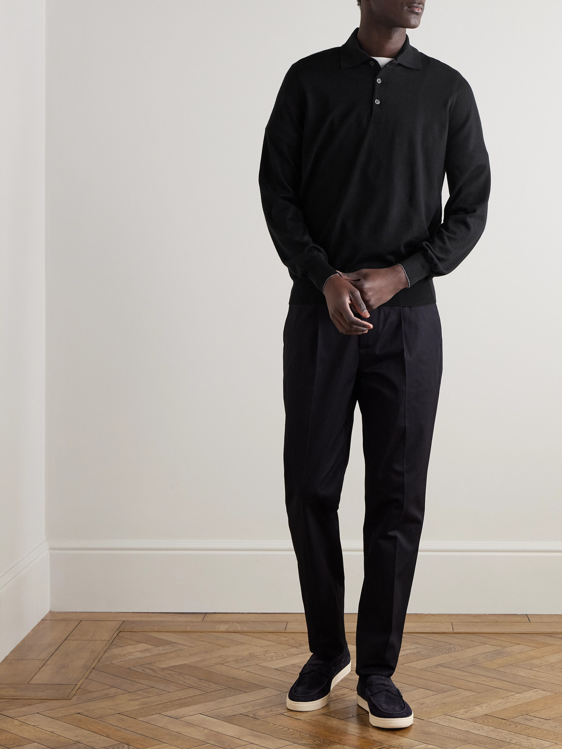 Shop Brunello Cucinelli Virgin Wool And Cashmere-blend Polo Shirt In Black