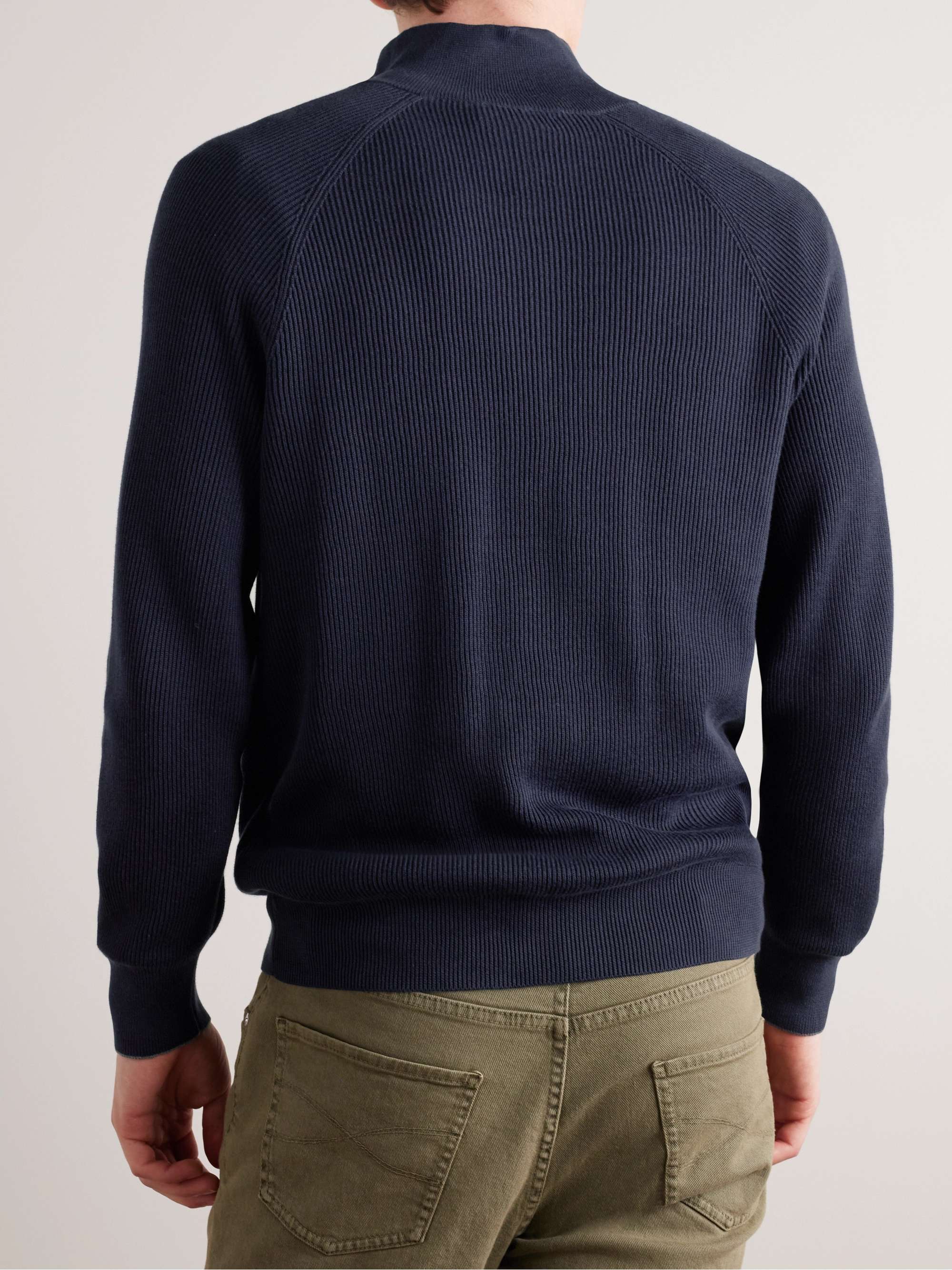 BRUNELLO CUCINELLI Ribbed Cotton Half-Zip Sweater