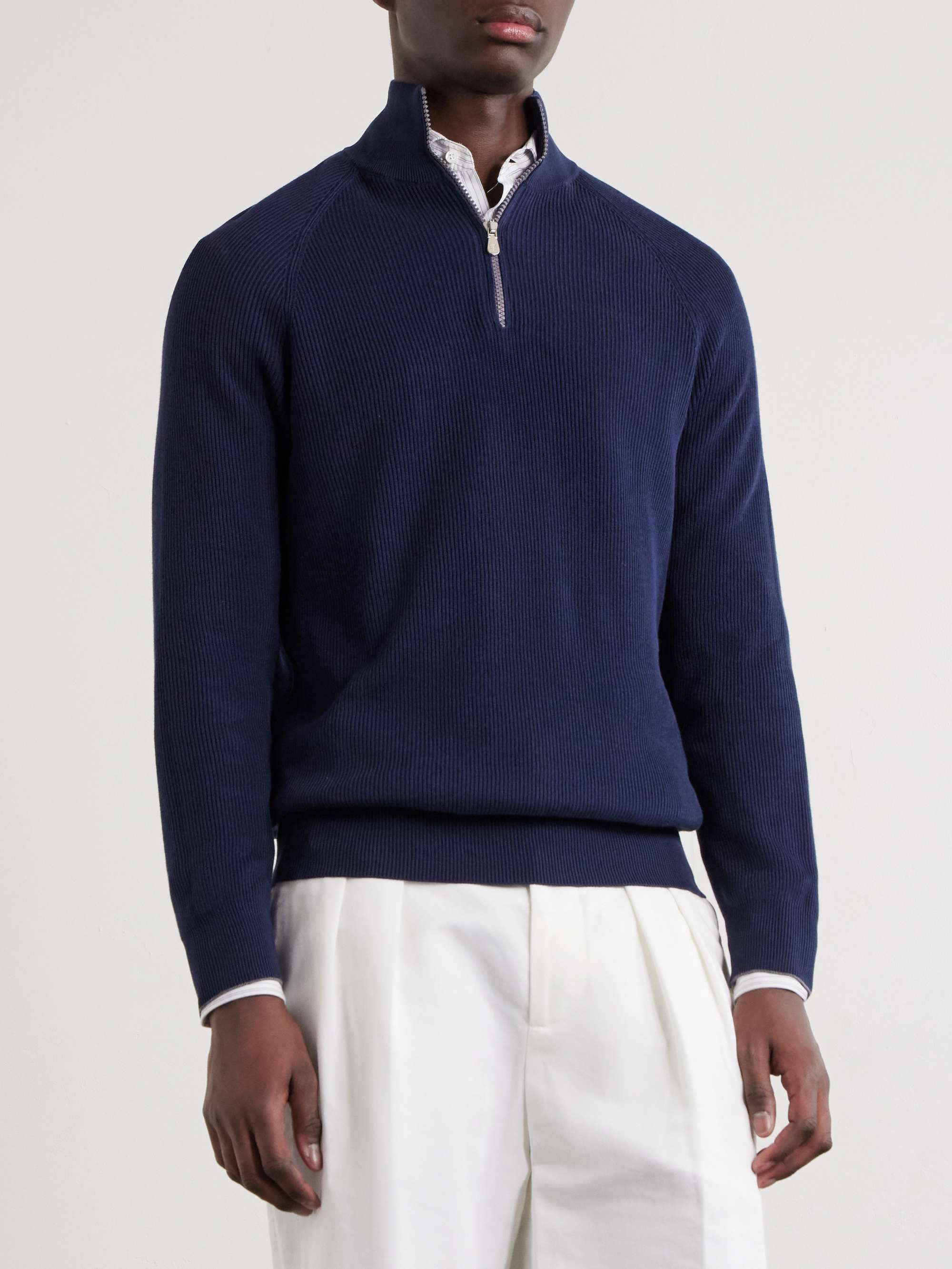 BRUNELLO CUCINELLI Ribbed Cotton Half-Zip Sweater