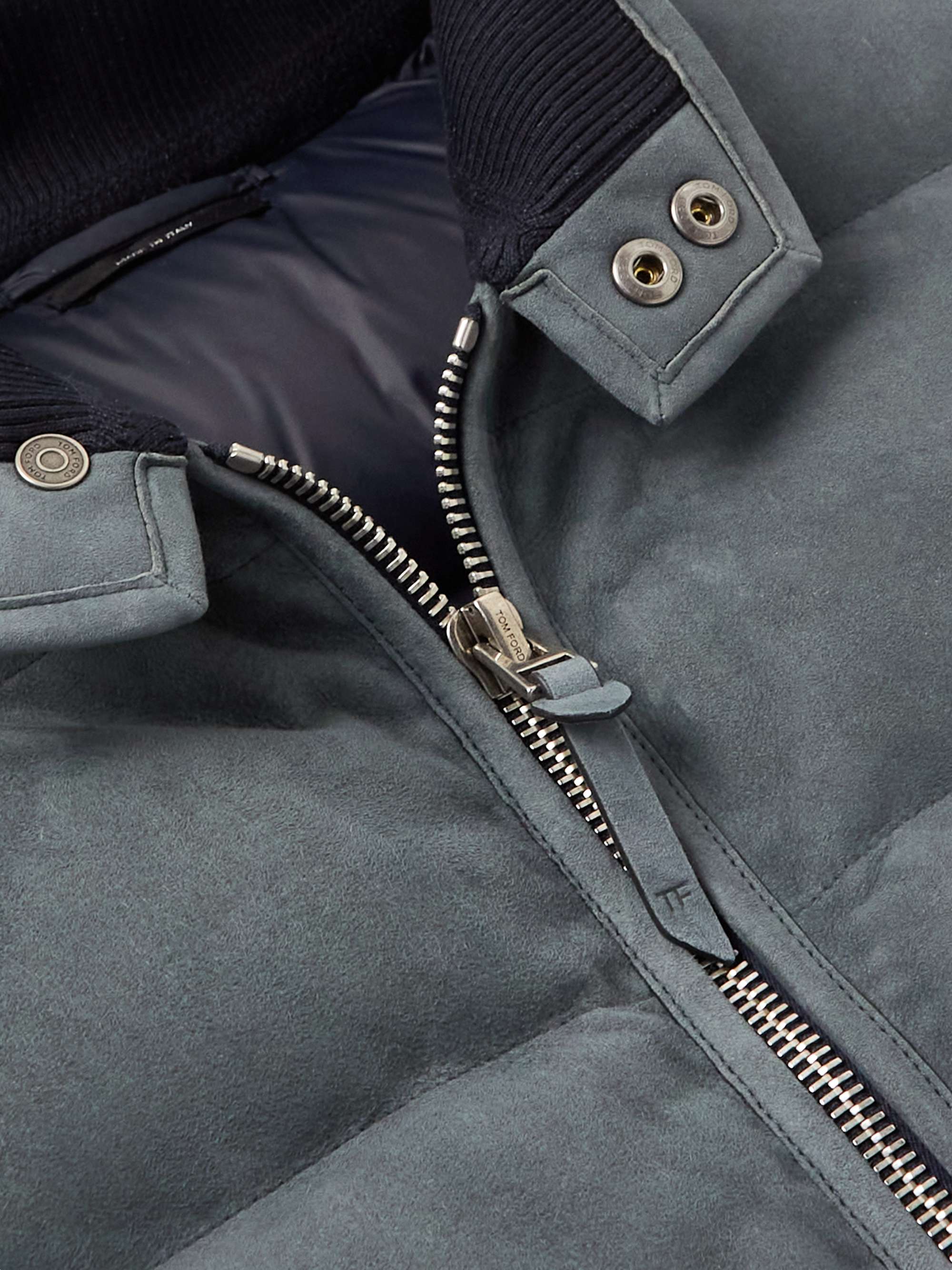 TOM FORD Leather-Trimmed Padded Quilted Suede Gilet