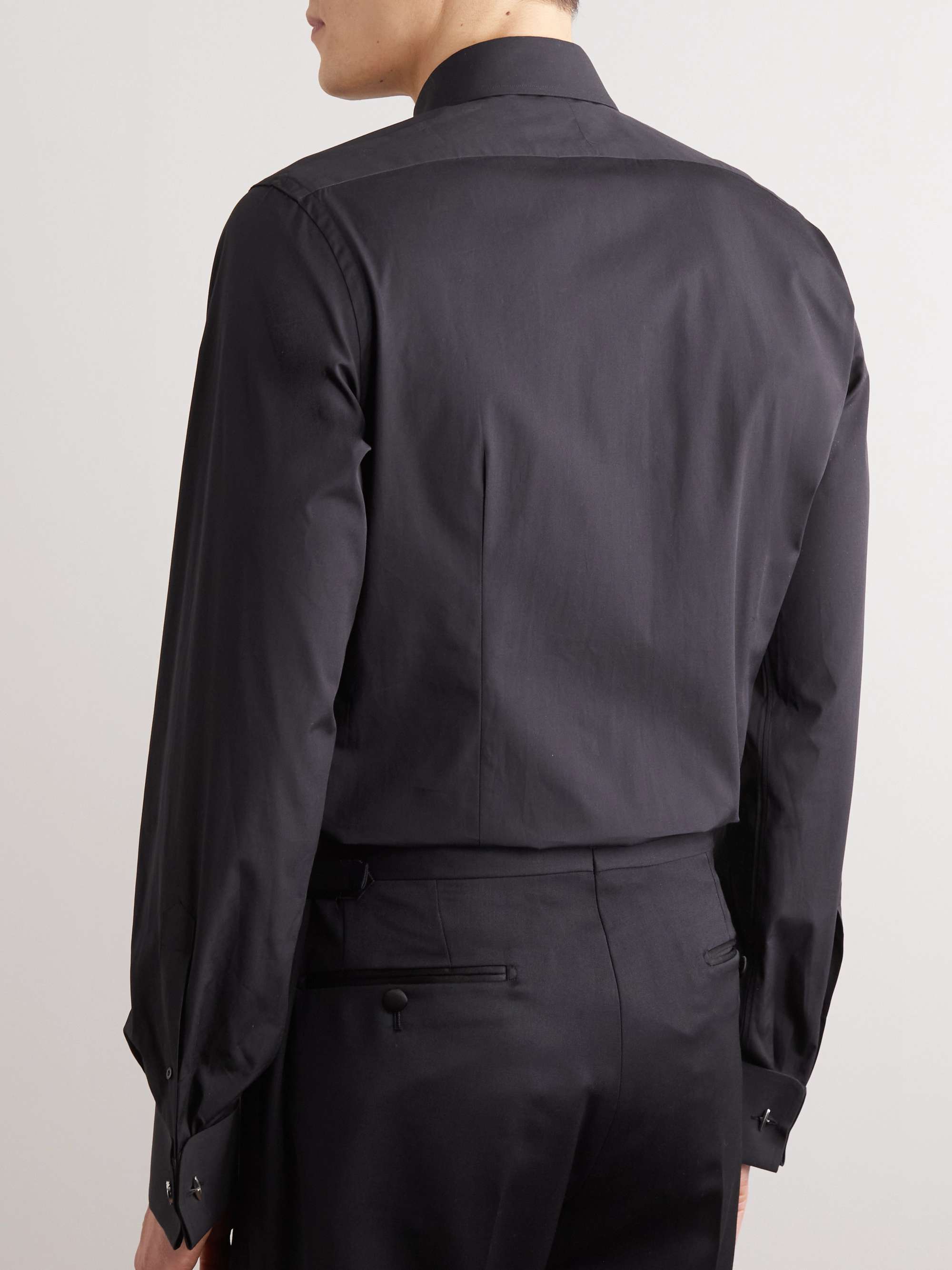 TOM FORD Slim-Fit Pleated Cotton-Poplin Tuxedo Shirt