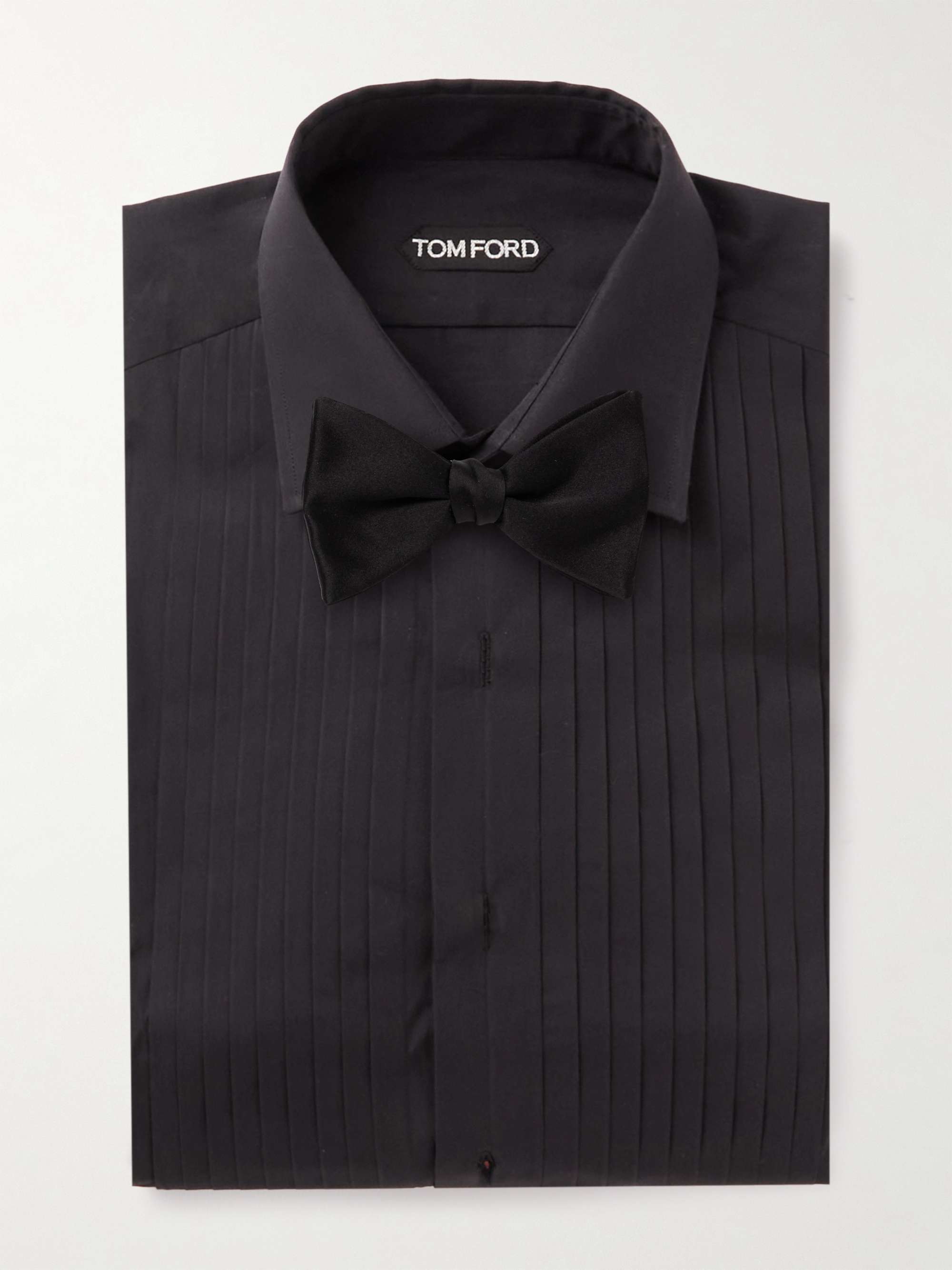 TOM FORD Slim-Fit Pleated Cotton-Poplin Tuxedo Shirt