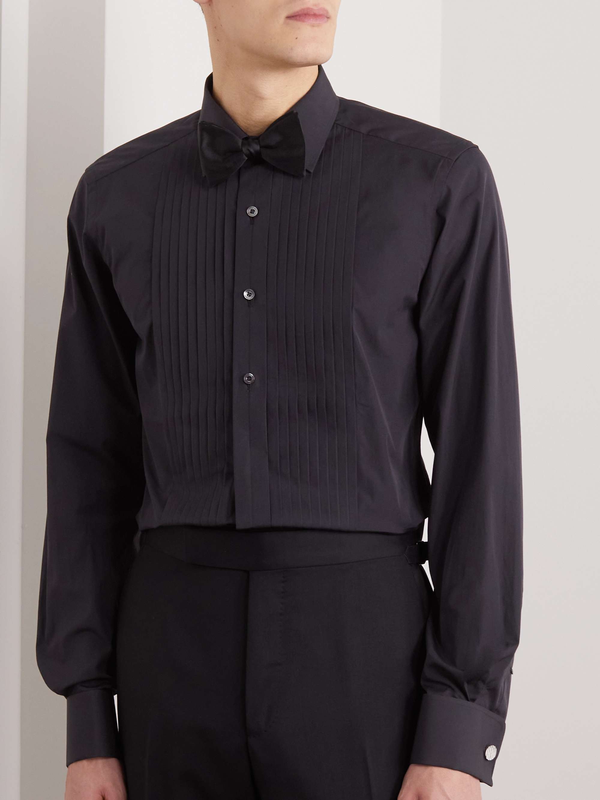 TOM FORD Slim-Fit Pleated Cotton-Poplin Tuxedo Shirt
