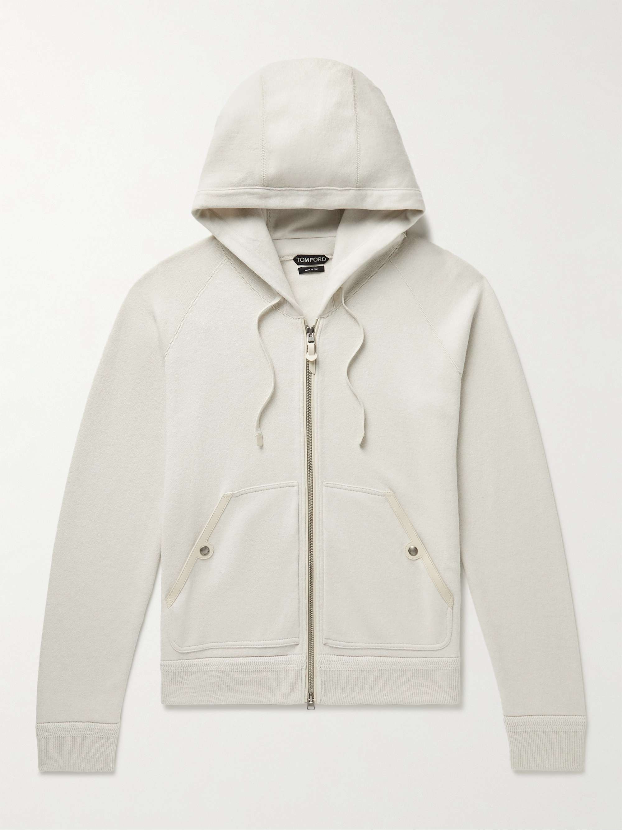 TOM FORD Leather-Trimmed Cashmere Zip-Up Hoodie