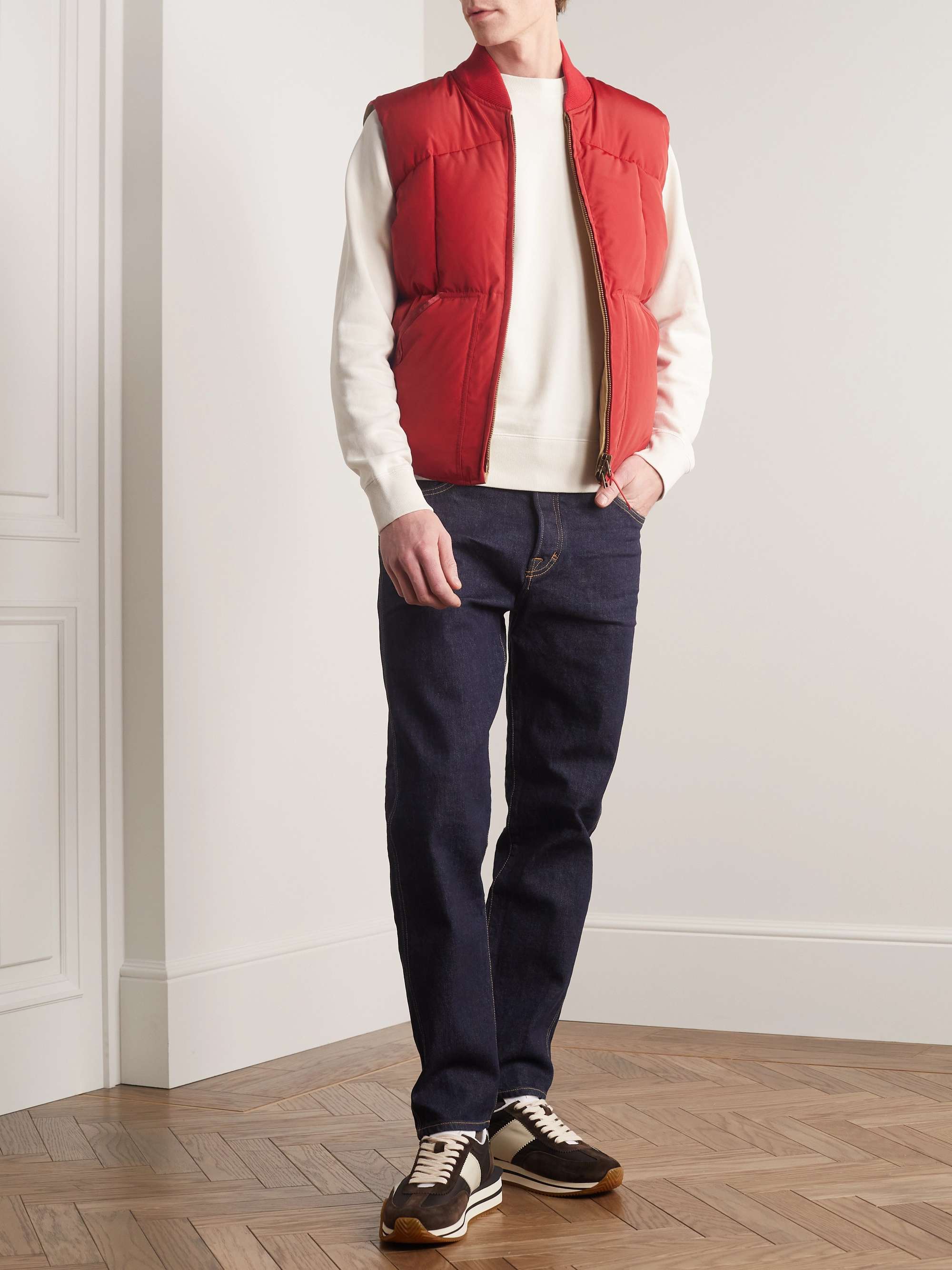 TOM FORD Leather-Trimmed Quilted Shell Down Gilet