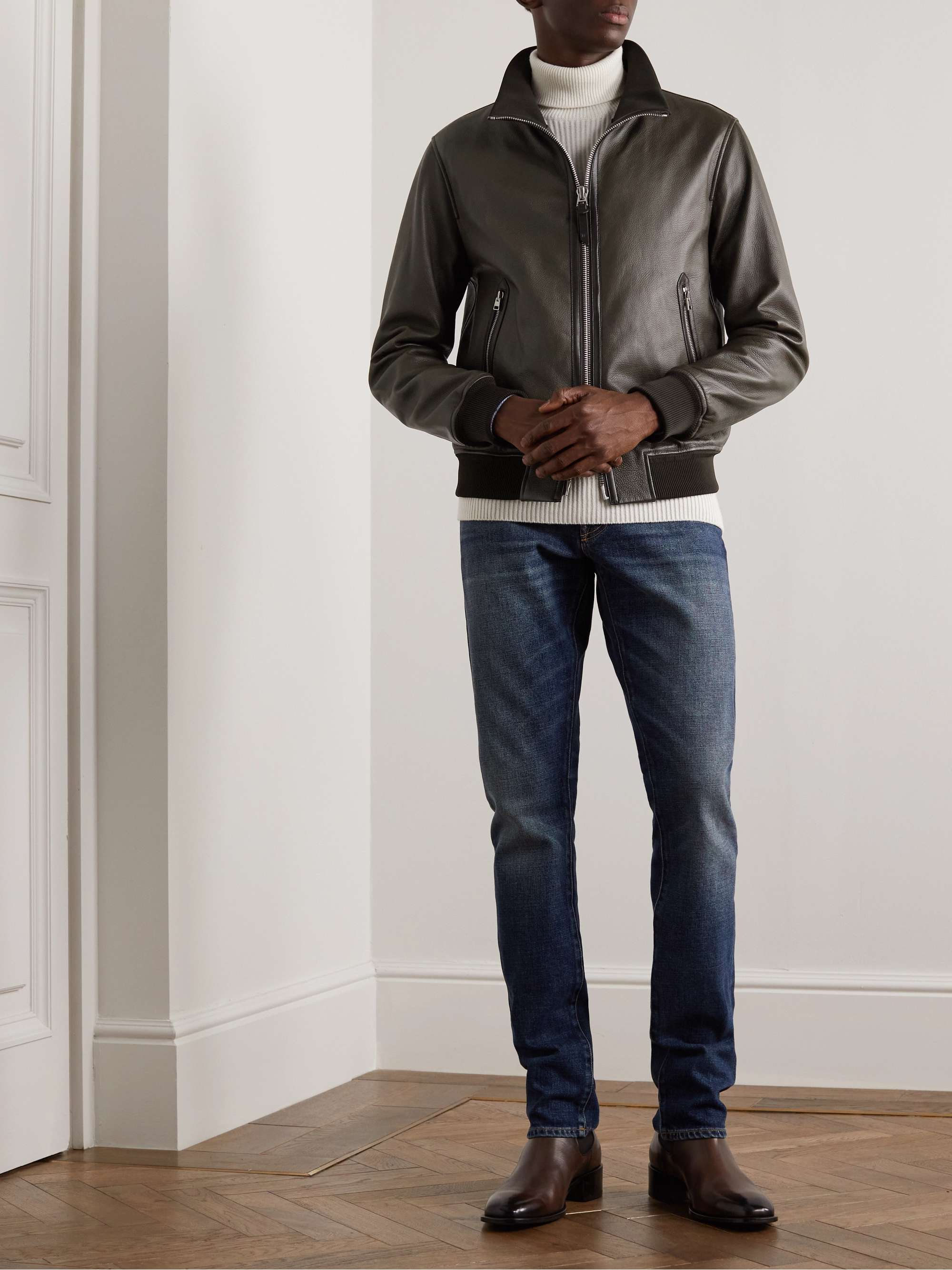 TOM FORD Full-Grain Leather Bomber Jacket