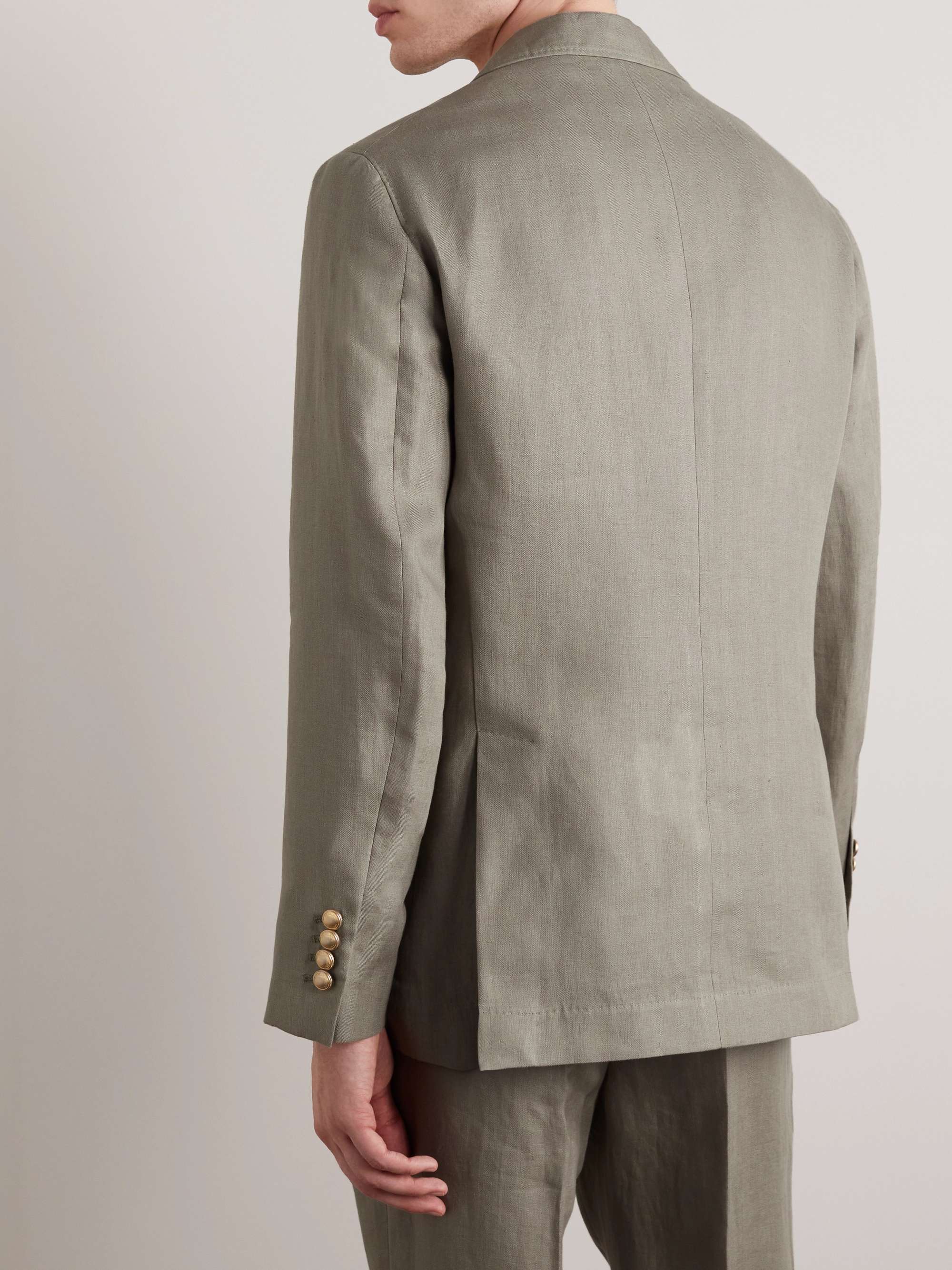 BRUNELLO CUCINELLI Double-Breasted Herringbone Linen Suit Jacket