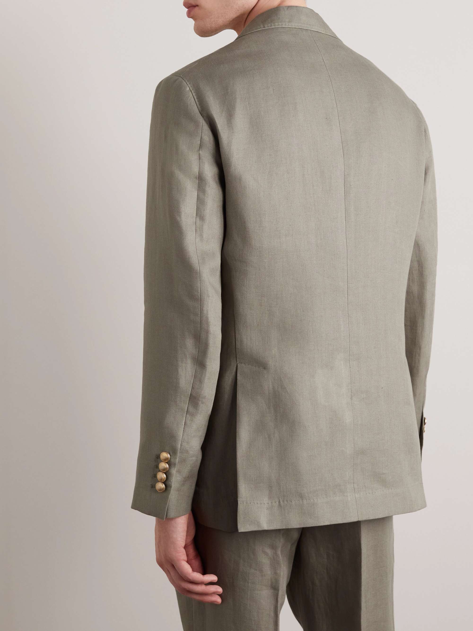 BRUNELLO CUCINELLI Double-Breasted Herringbone Linen Suit Jacket for ...