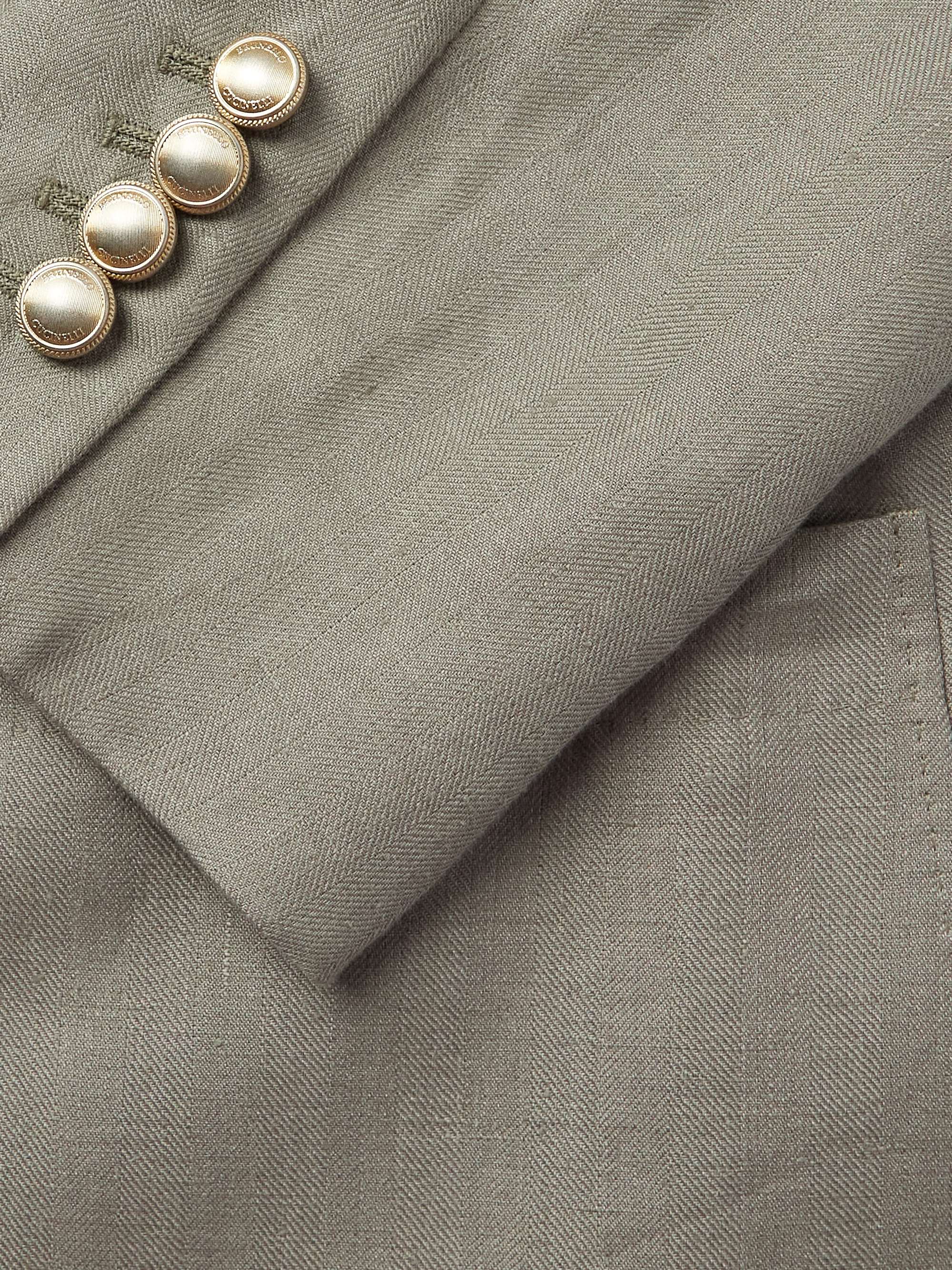 BRUNELLO CUCINELLI Double-Breasted Herringbone Linen Suit Jacket