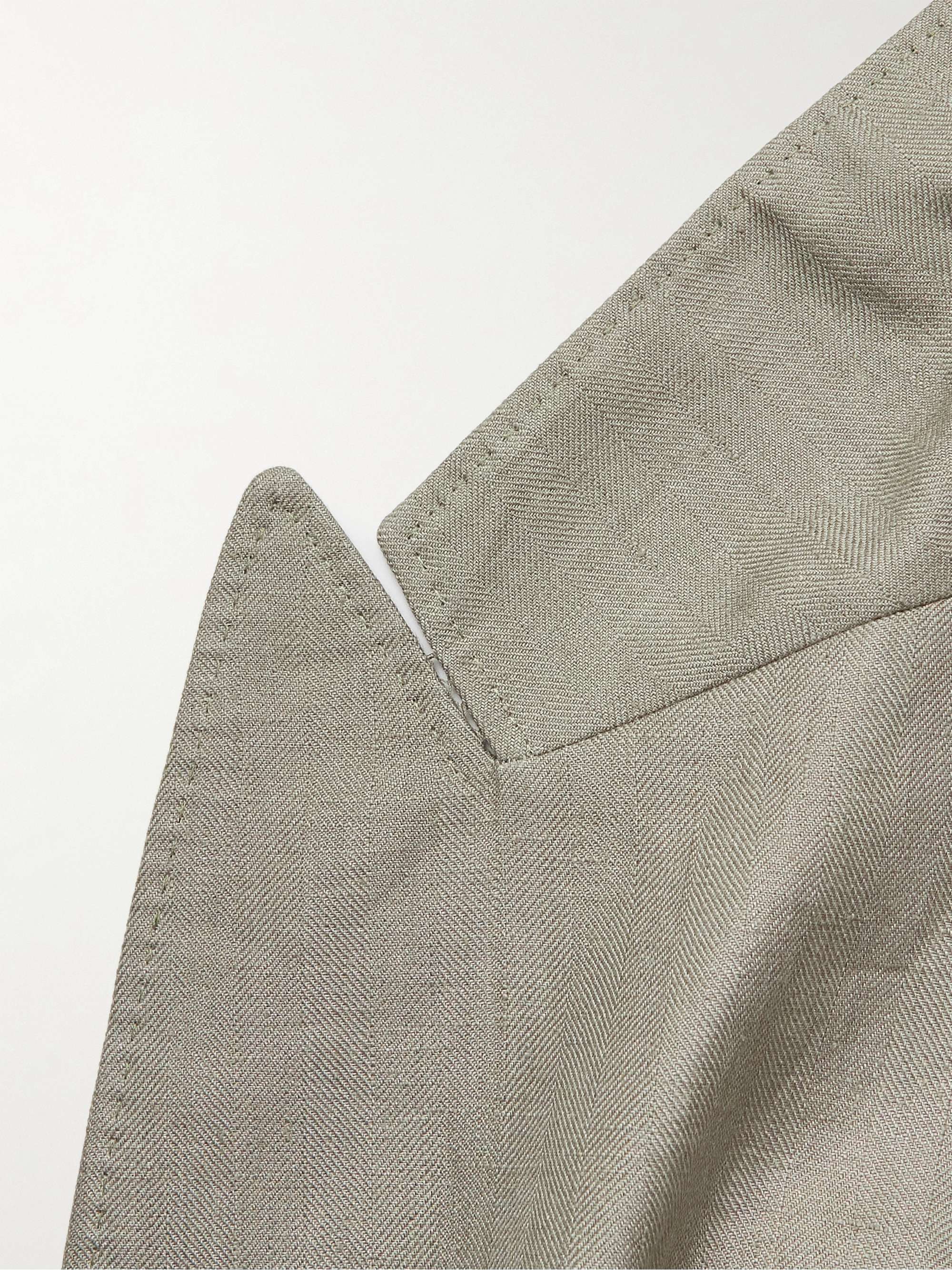 BRUNELLO CUCINELLI Double-Breasted Herringbone Linen Suit Jacket