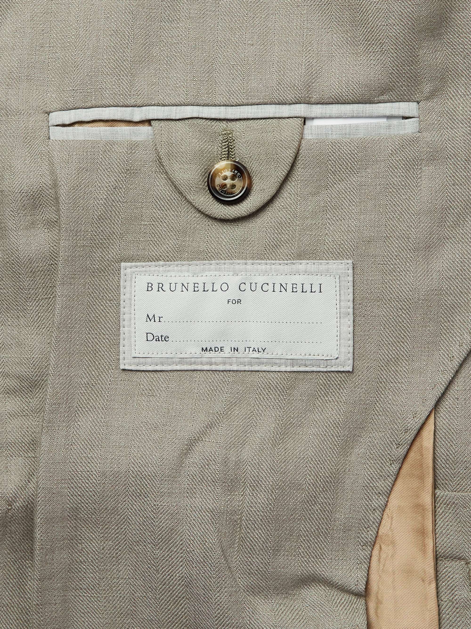 BRUNELLO CUCINELLI Double-Breasted Herringbone Linen Suit Jacket