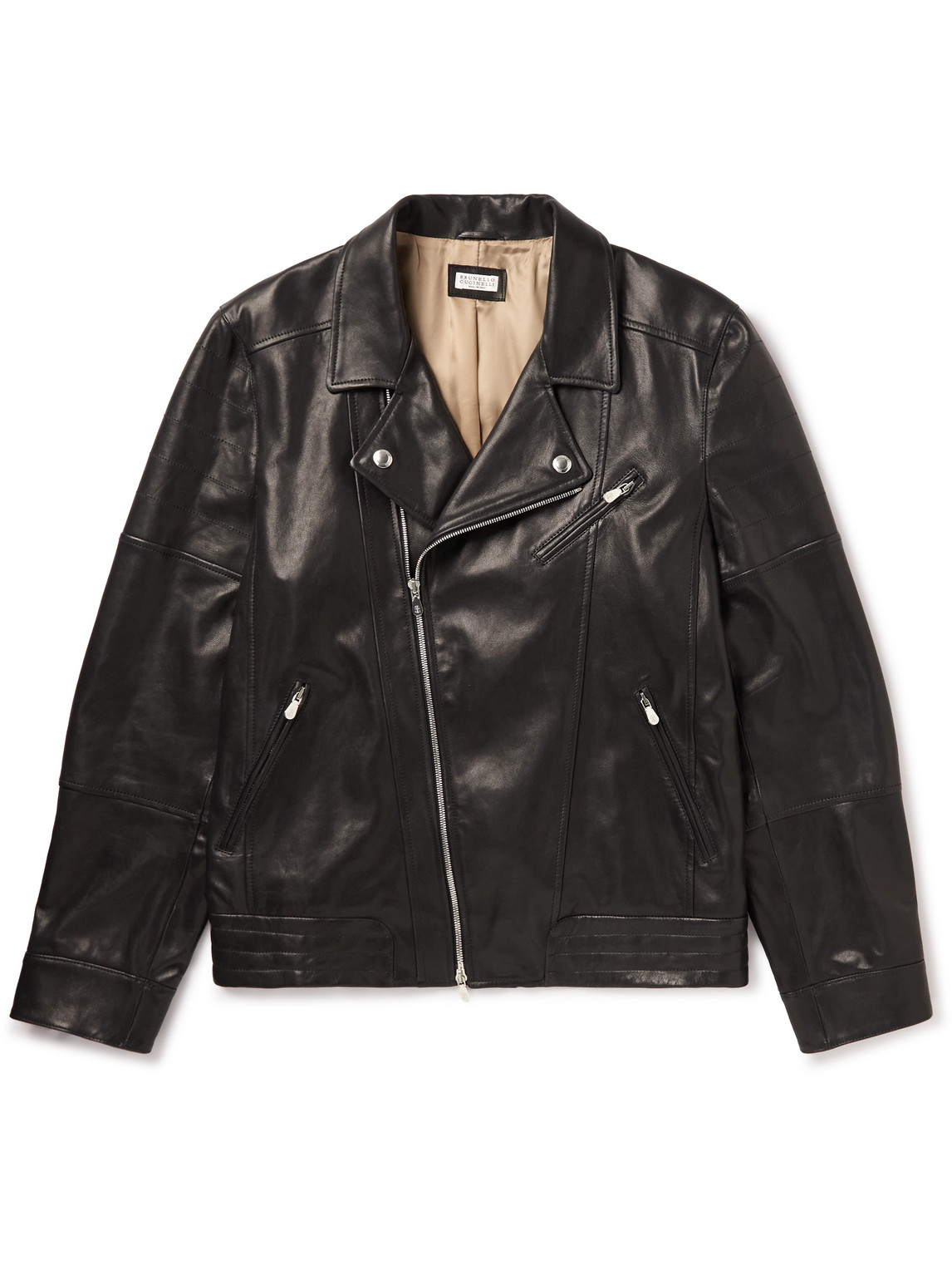 Brunello Cucinelli Leather Biker Jacket In Black