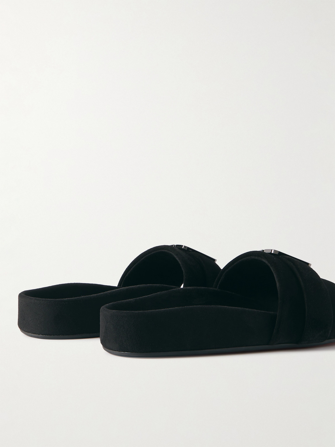 Shop Christian Louboutin Varsimule Logo-embellished Suede Slides In Black