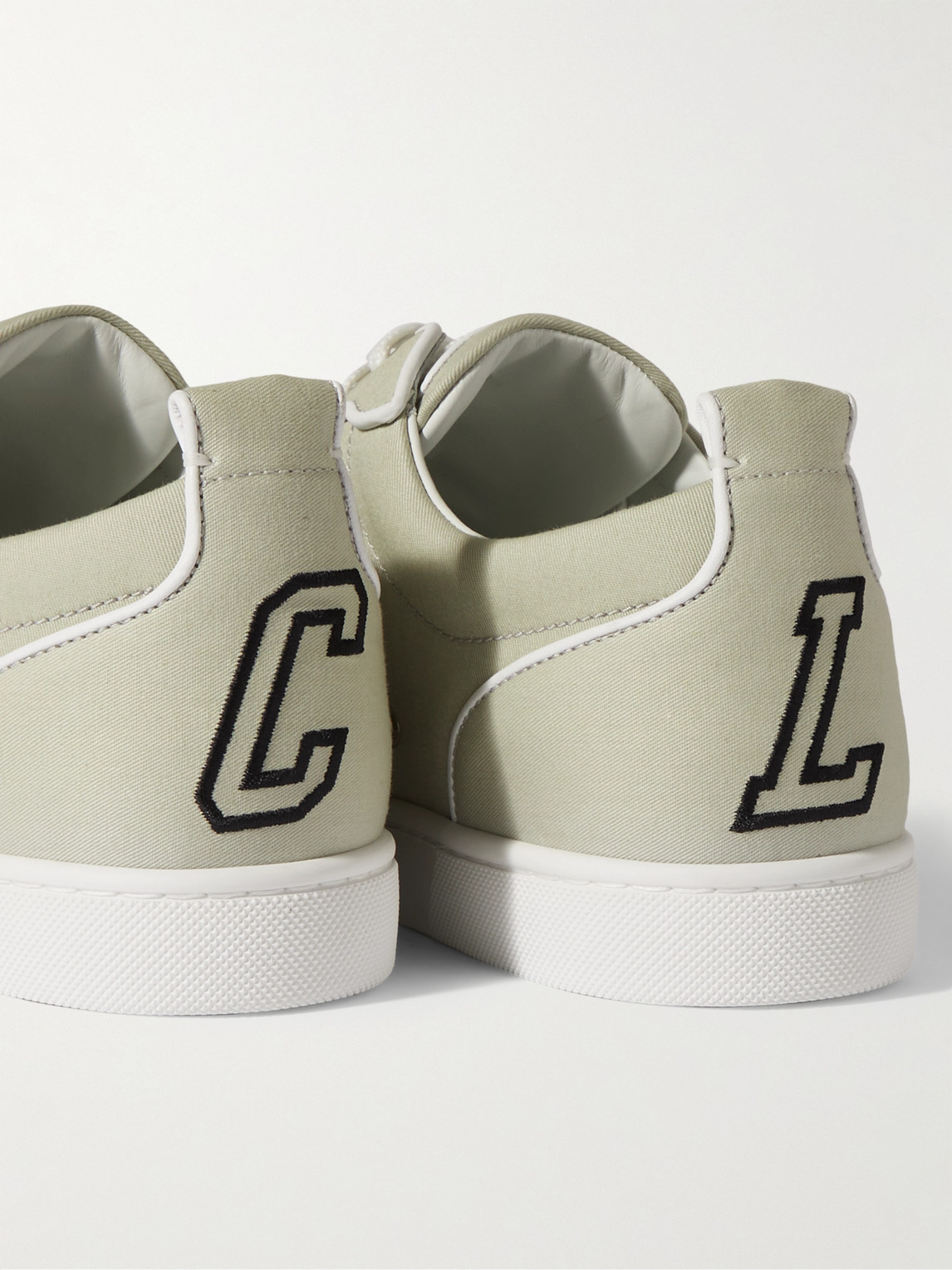 Shop Christian Louboutin Varsijunior Leather-trimmed Cotton-gabardine Sneakers In Neutrals