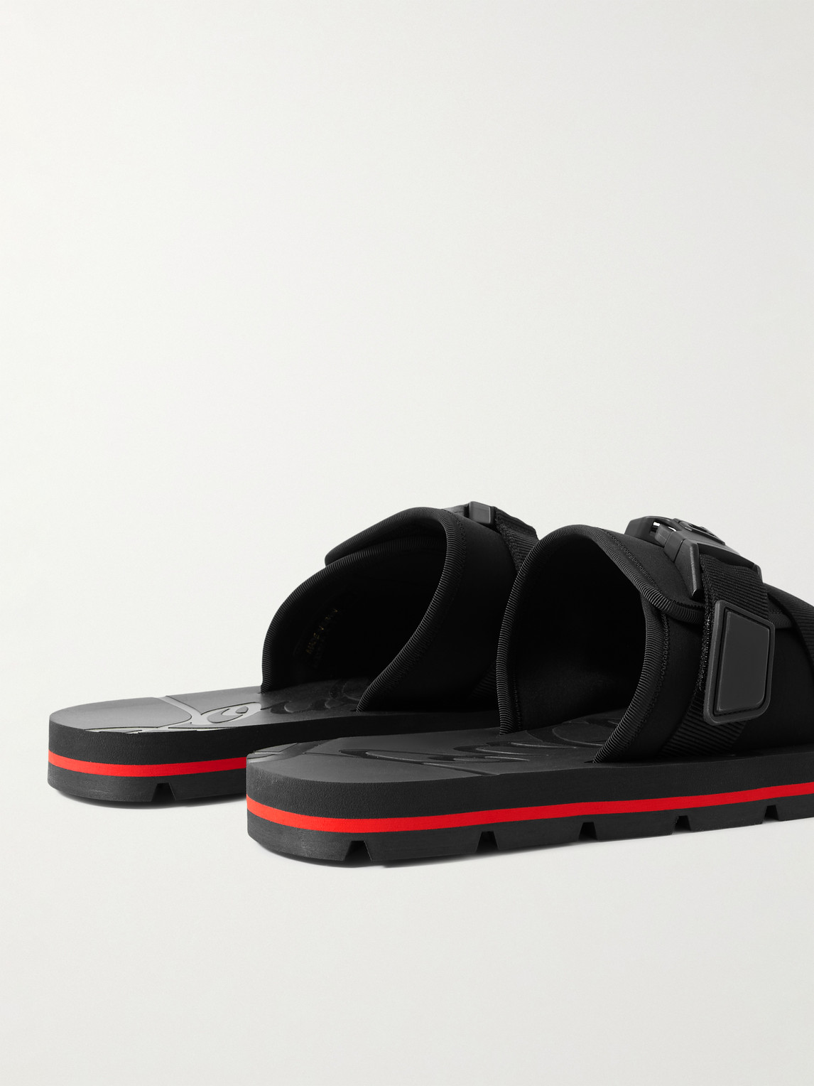 Shop Christian Louboutin Siwa Buckled Grosgrain-trimmed Neoprene Slides In Black