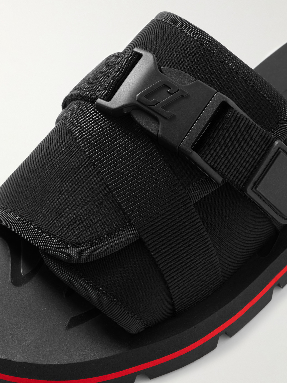 Christian Louboutin Siwa Buckled Grosgrain-trimmed Neoprene Slides In Black